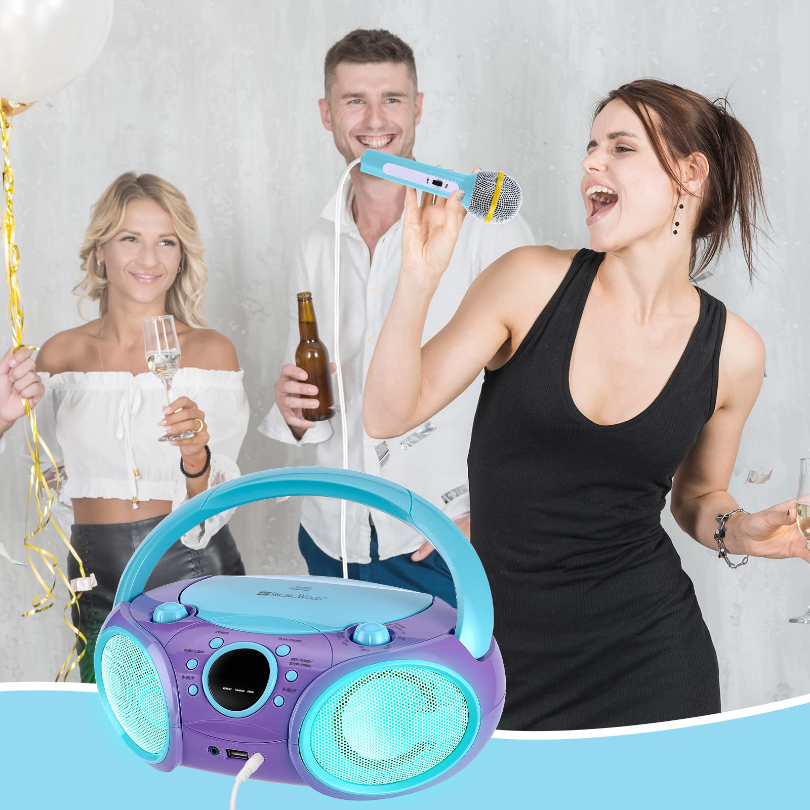 SingingWood NP030AB-CV Portable Karaoke System with Wireless CD Player, AM/FM Stereo Radio, Headphone Jack - Battery or AC Powered (Violet) - Perfect for Home Parties, Outdoor Gatherings & Travel Entertainment
