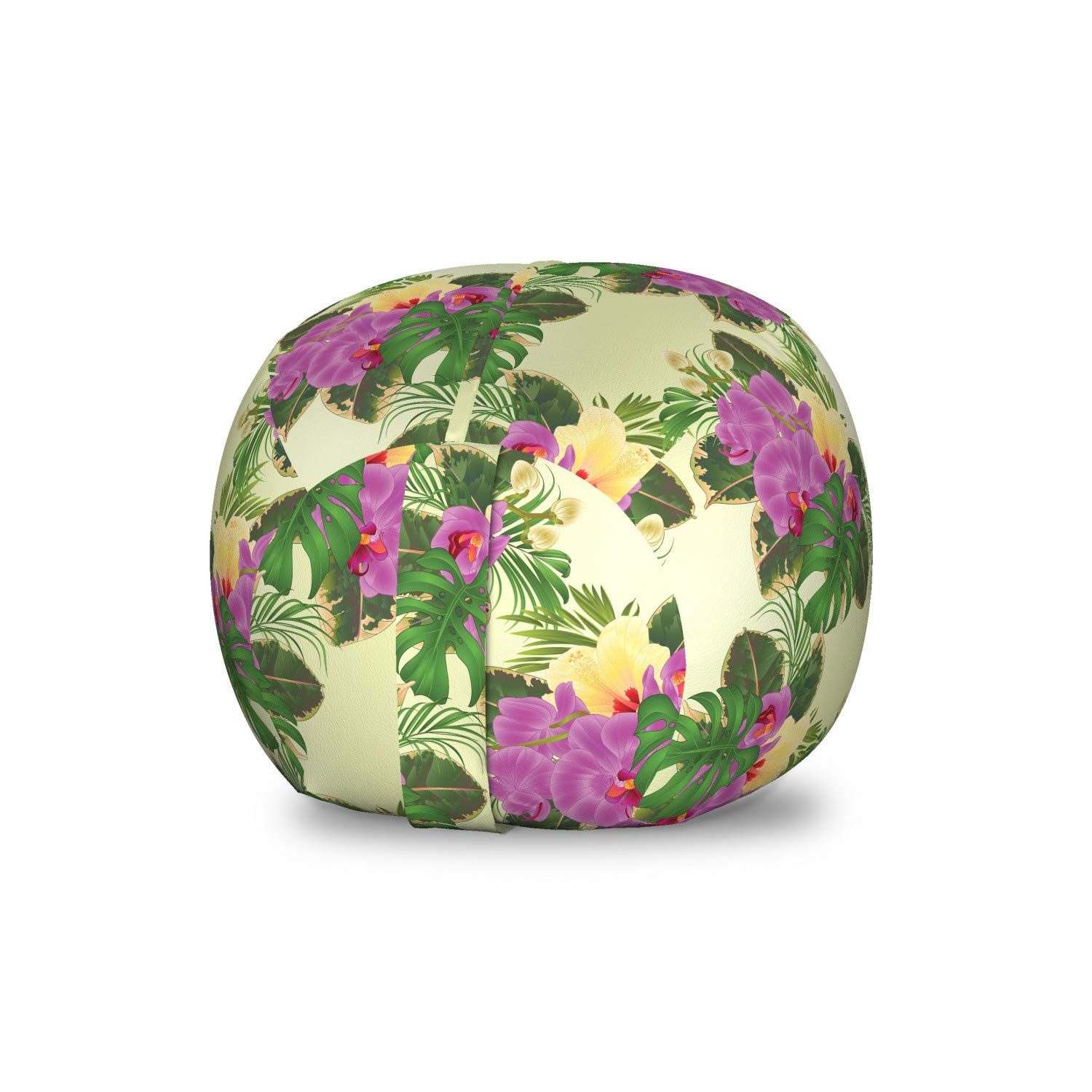 Ambesonne Philodendron Storage Toy Bag Chair - Monstera Leaves, Orchid & Hibiscus Floral Pattern, Washable Stuffed Animal Organizer, Small Size (Cream Fuchsia) - Perfect for Kids' Room, Nursery & Playroom Organization