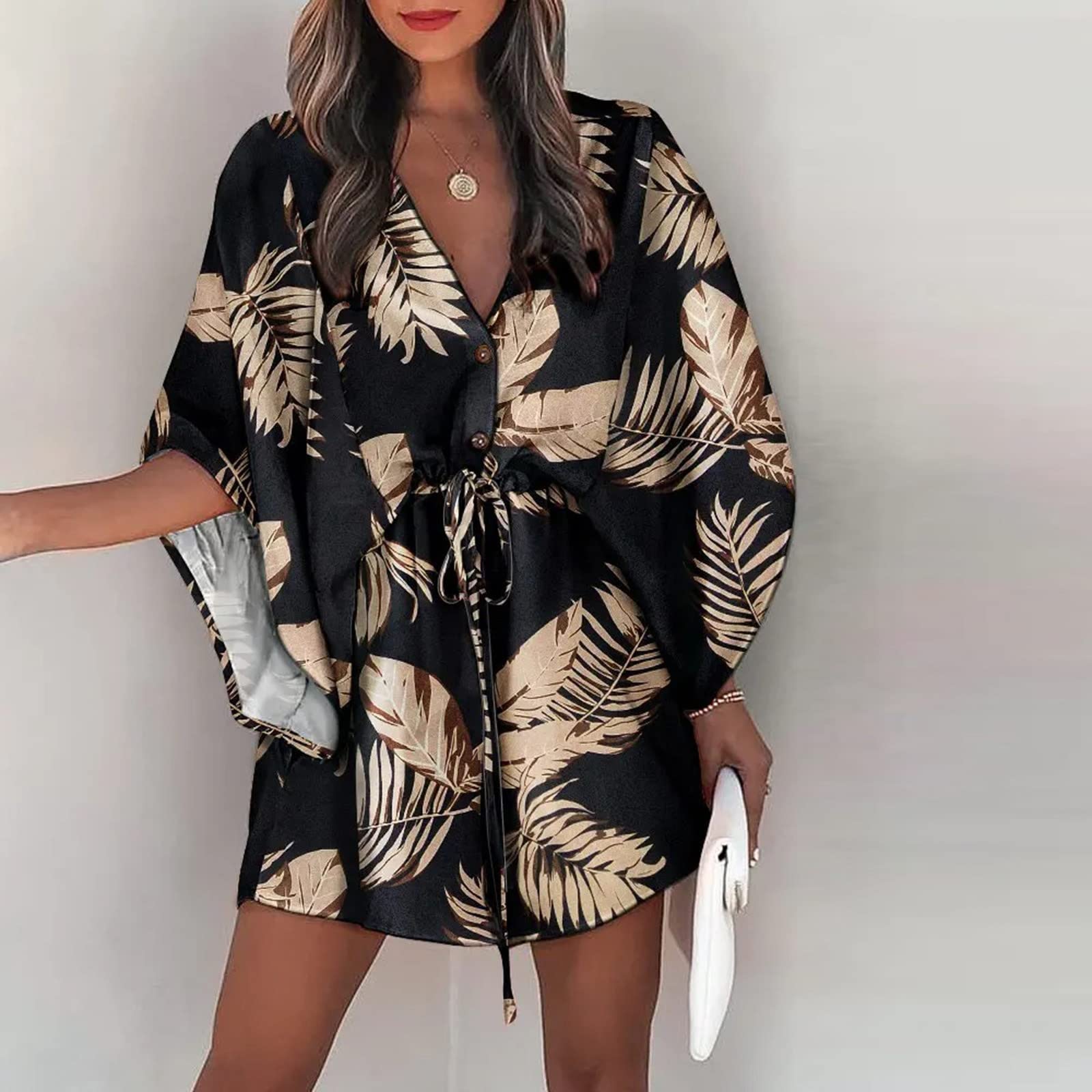 **Women's Floral Ruffle Mini Dress - 2023 Spring Summer Casual Boho Swing Dress for Beach, Vacation & Party | Loose A-Line Flowy Design | Sexy Valentine's Day Outfit (Black, XX-Large)**    *Perfect for beach getaways, summer vacations, boho parties, and romantic Valentine's Day dates.*