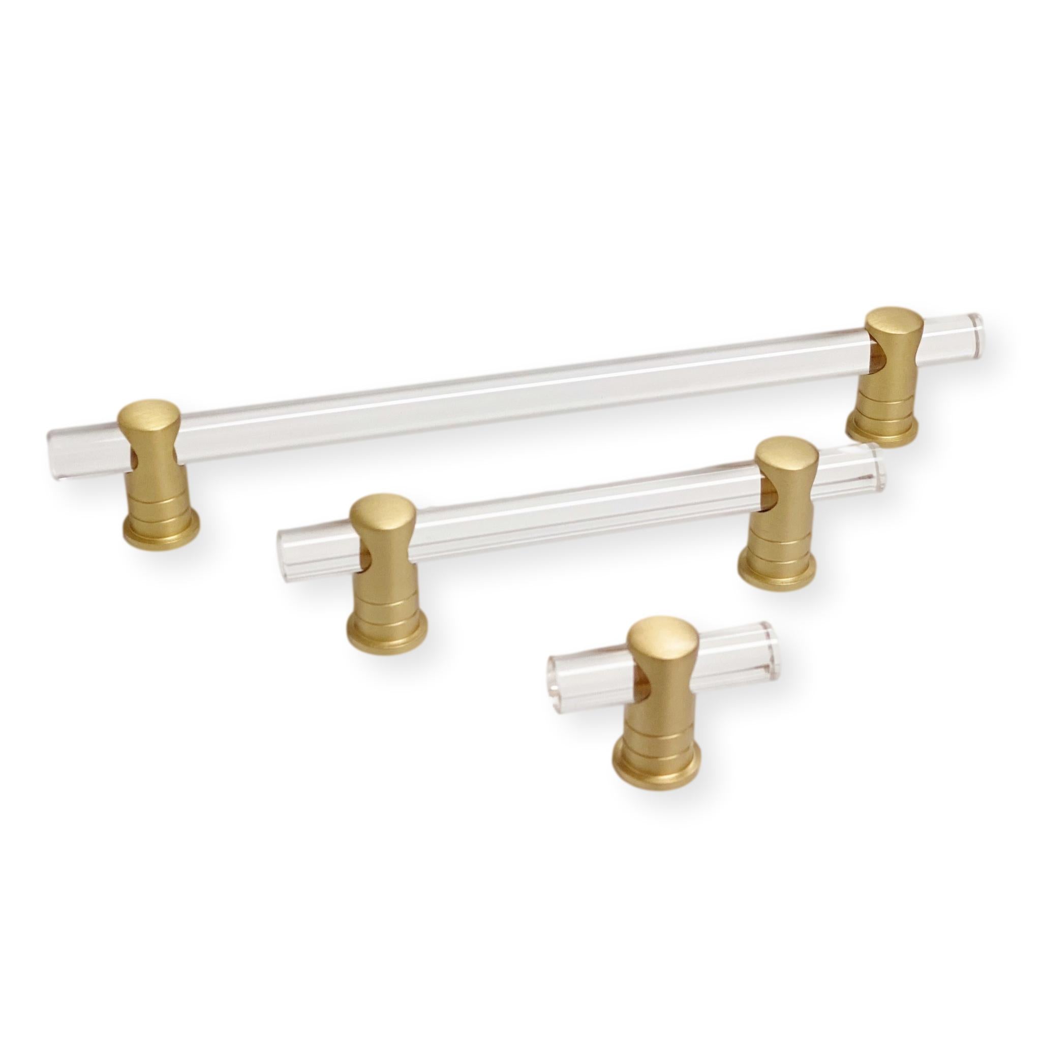 Lucite and Satin Brass Drawer Pulls & Cabinet Knobs - Vintage Style Hardware for Kitchen Cabinets, Dressers & Furniture (Set of 10) - Perfect for Home Renovation & DIY Projects