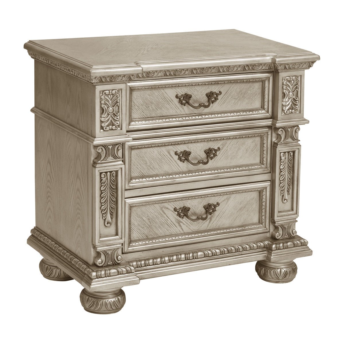 Premium Catalonia Platinum Gold Nightstand - Modern Bedside Table with Storage for Bedroom, Living Room, or Guest Room