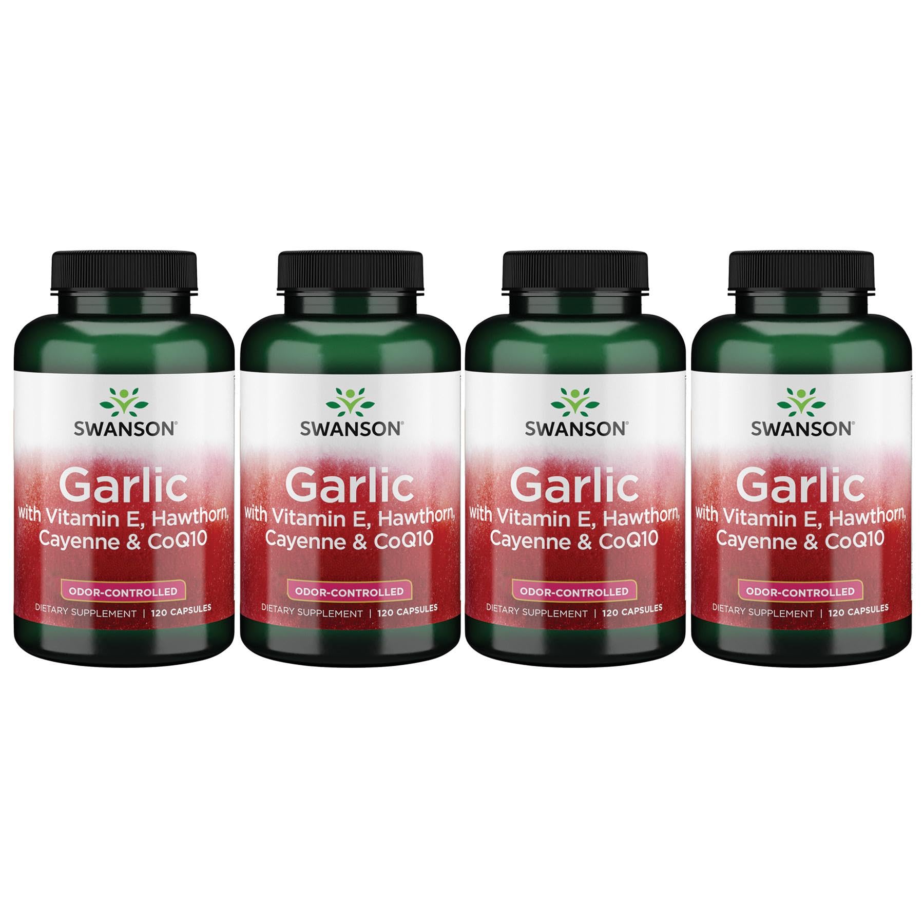 Swanson Garlic with Vitamin E, Hawthorn Berry & Cayenne Supplement - 120 Capsules (4 Pack) - Supports Heart Health & Circulation - Perfect for Daily Wellness Routine