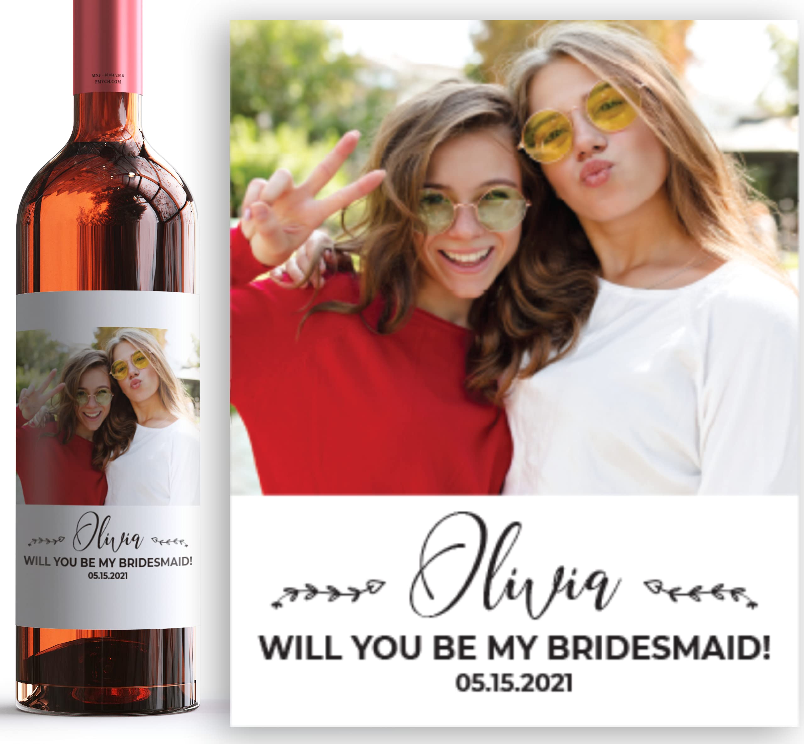 Custom Bridesmaid Proposal Wine Labels - Personalized with Name - 'Will You Be My Bridesmaid?' Wedding Wine Gift - Monogrammed Wine Bottle Stickers (12 Pack) - Perfect for Bachelorette Parties & Wedding Showers