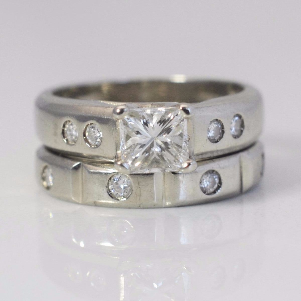 GIA Certified Princess Cut Diamond Engagement Ring & Flush Set Wedding Band Set - 0.97ctw VS2 F Color Size 5 | Perfect for Proposals, Anniversaries & Bridal Jewelry Gifts