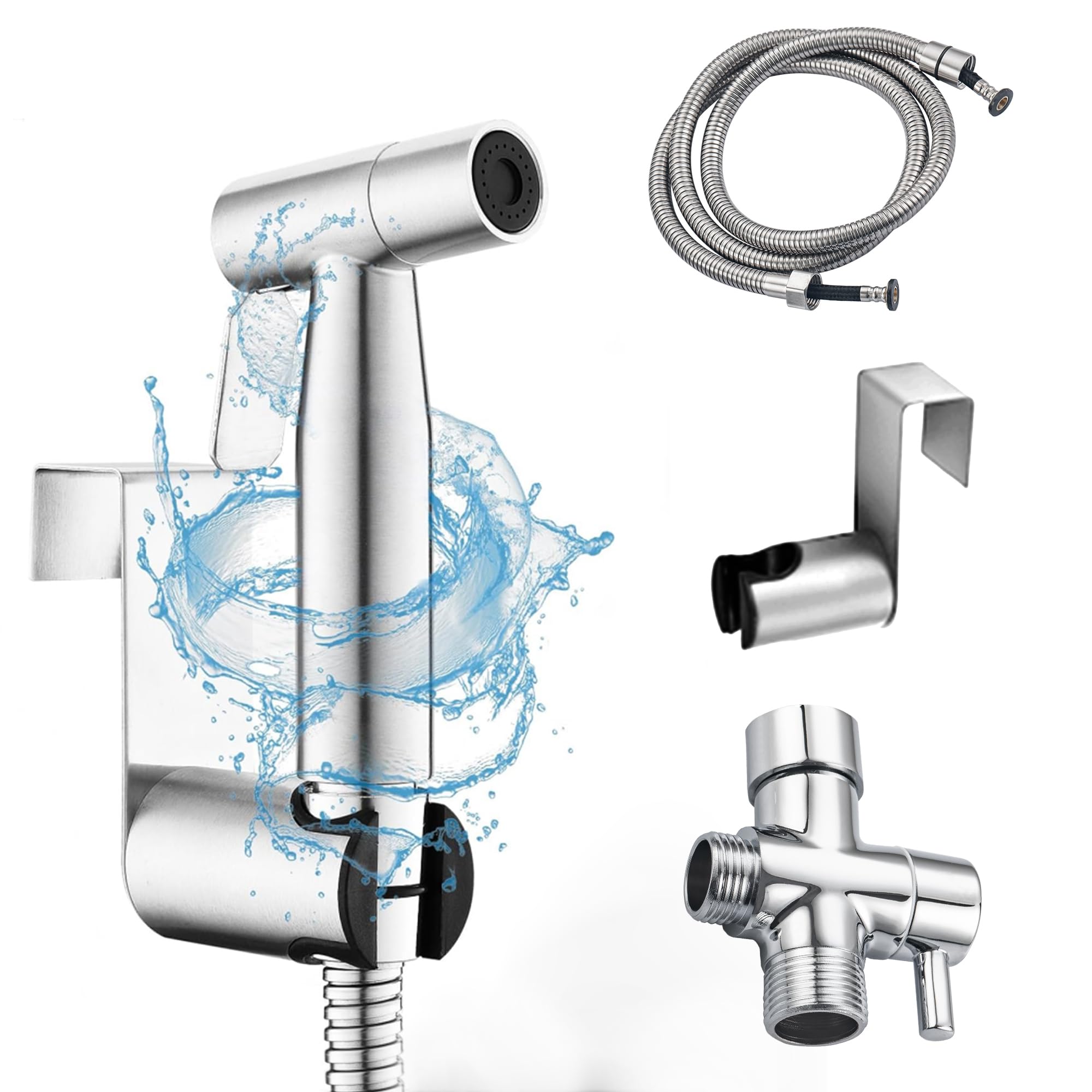 Premium Stainless Steel Handheld Bidet Sprayer for Toilet - Anti-Leak Hose, Wall or Toilet Mount - Perfect for Feminine Hygiene, Baby Cloth Diaper Wash & Bathroom Cleaning