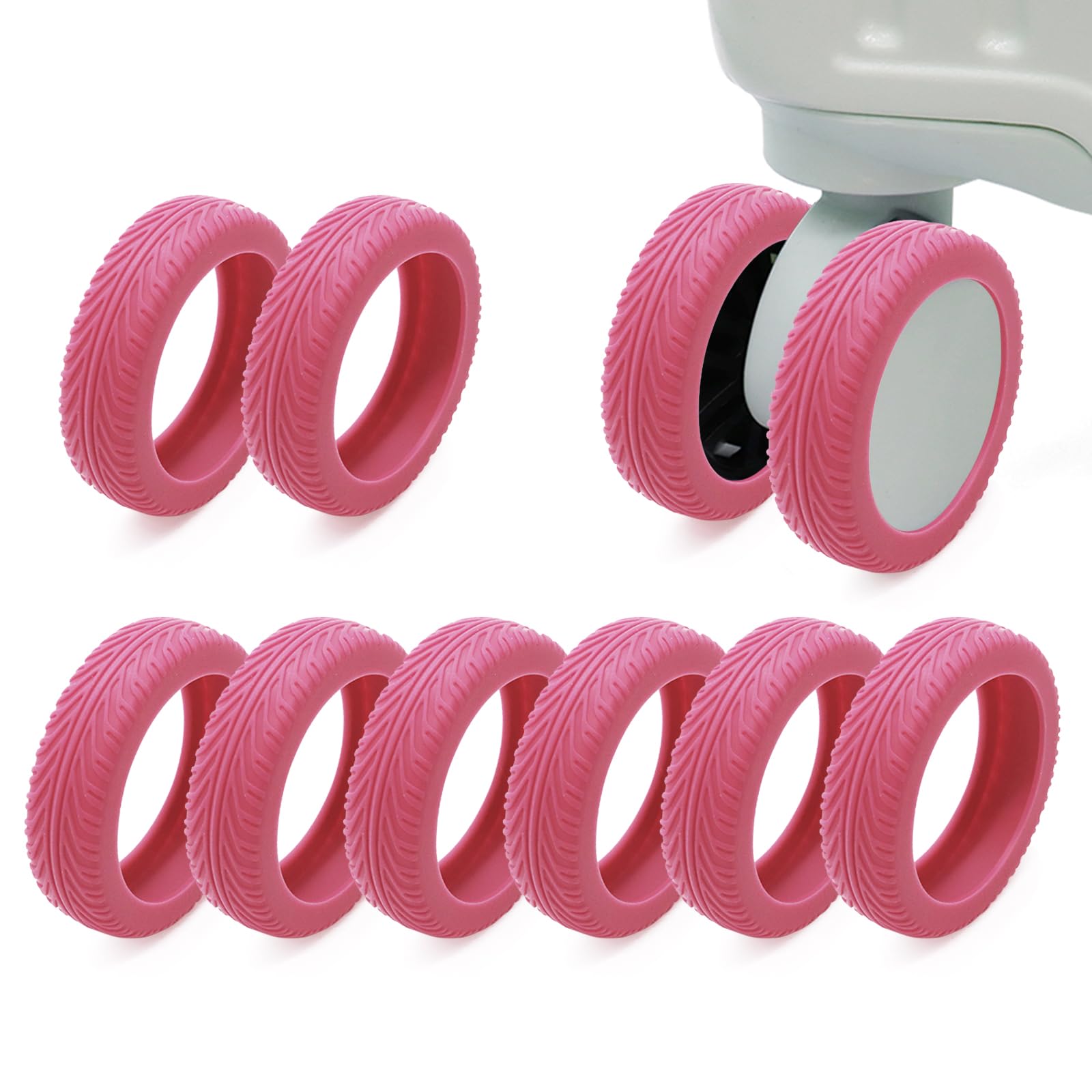 Durable Silicone Luggage Wheel Covers for 2.1-2.4 Inch Spinner Suitcases - 8 Pack Pink Anti-Noise Wheel Protectors | Wear-Resistant Travel Accessories for Smooth & Quiet Rolling - Perfect for Airports, Hotels & Business Trips