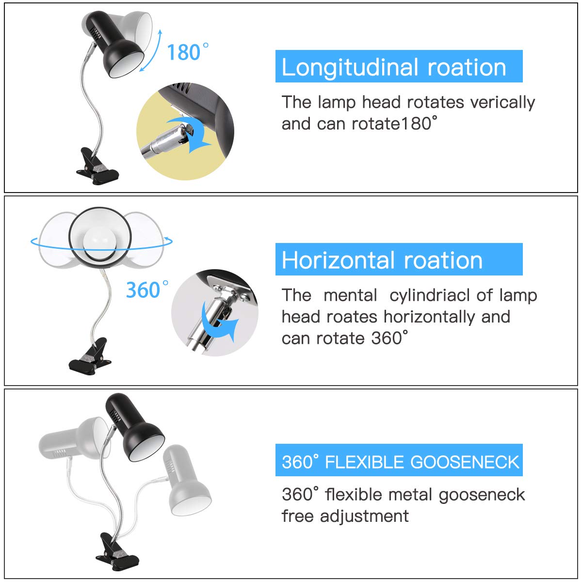 Flexible Clip-on Desk Lamp - 360° Adjustable for Home & Office Use