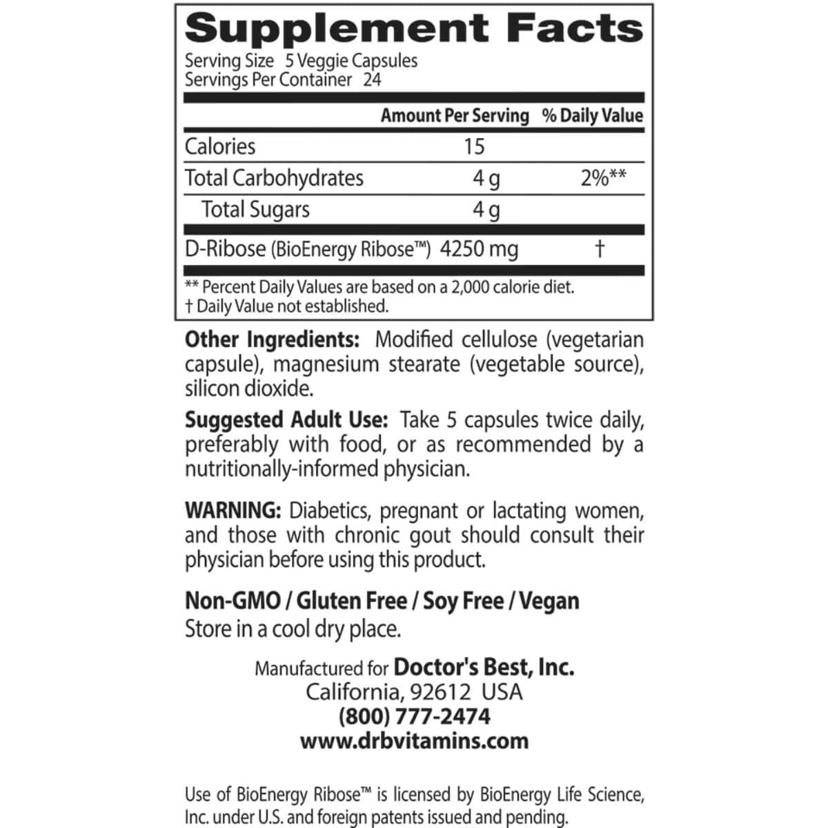 Doctor's Best D-Ribose 850mg - 120 Veggie Capsules | BioEnergy Ribose Supplement for Heart Health, Muscle Recovery & Energy Support | Ideal for Athletes, Fitness Enthusiasts & Active Lifestyles