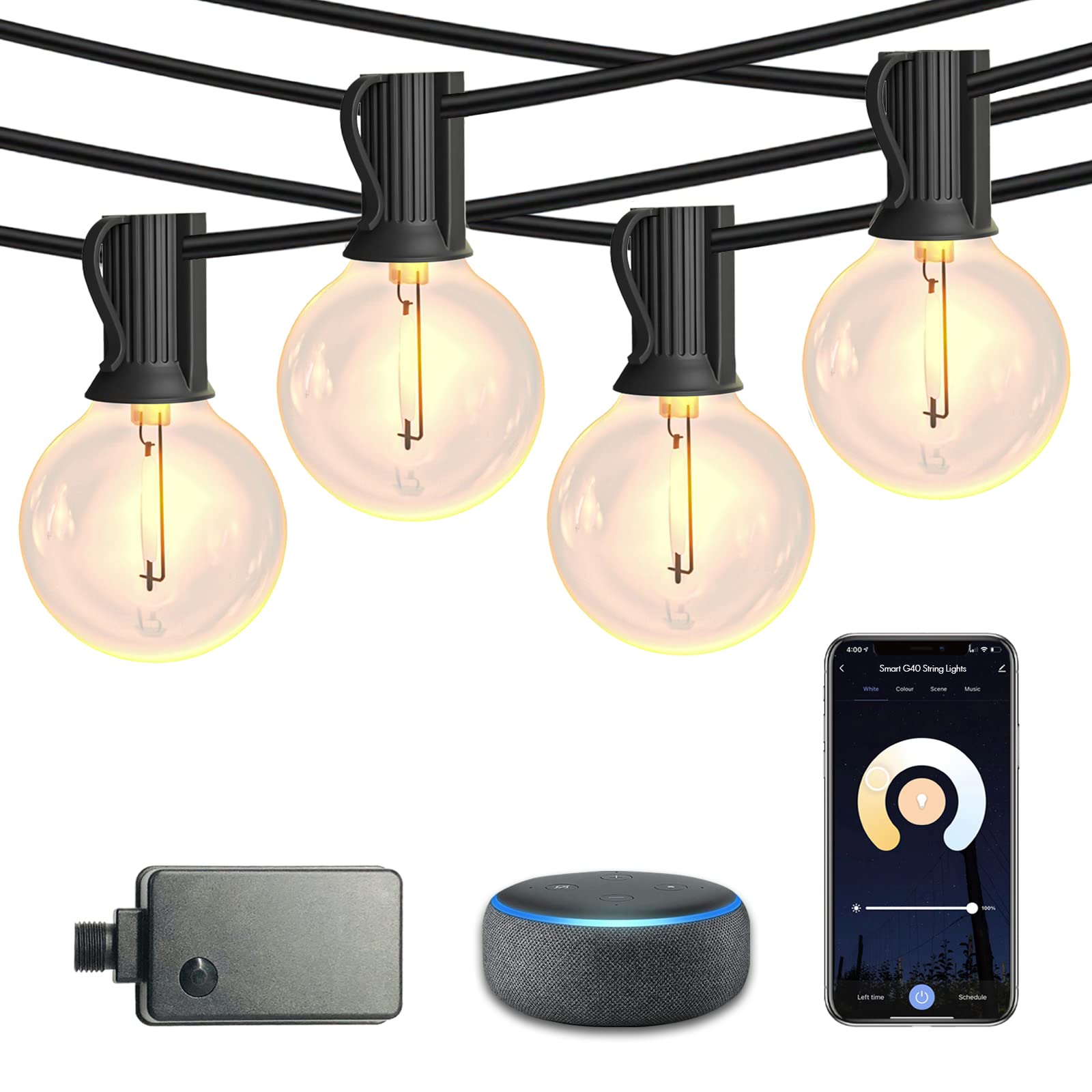 SUNTHIN 27FT Smart String Lights with 13 G40 Shatterproof LED Bulbs - Waterproof Outdoor Hanging Lights Compatible with Alexa & Google Assistant - Perfect for Patio, Garden, Porch, Deck, Cafe, Party & Home Decor