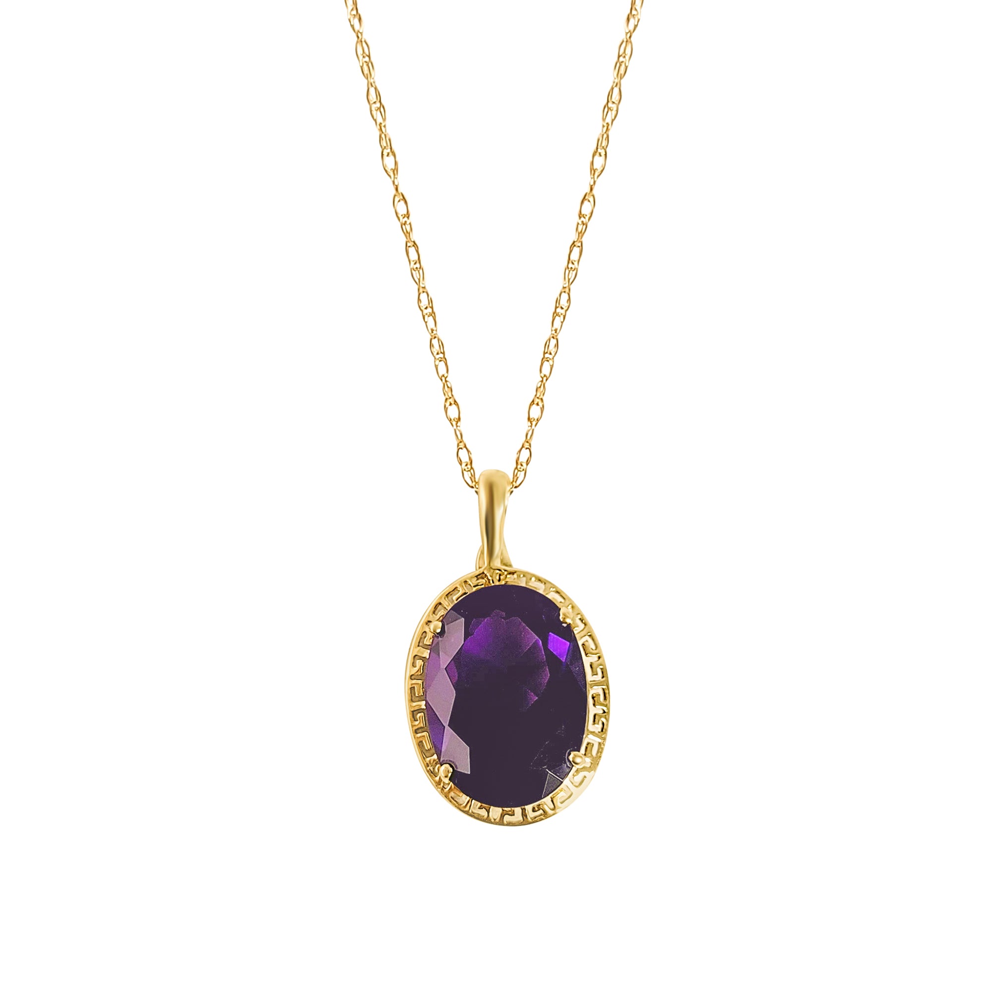 Large Oval Amethyst Necklace with Greek Key Bezel - Elegant Purple Gemstone Jewelry for Women - Perfect for Weddings, Parties & Special Occasions