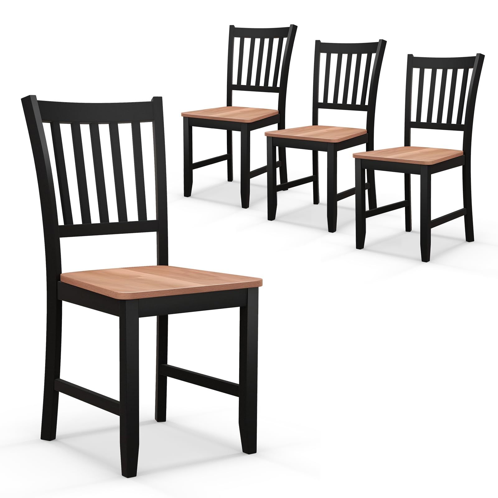 Giantex Set of 4 Wooden Dining Chairs - Farmhouse Style Kitchen Chairs with Sturdy Rubber Wood Legs, Easy Assembly Armless Side Chairs for Dining Room, Black - Perfect for Farmhouse Decor, Kitchen, Dining Room & Small Spaces