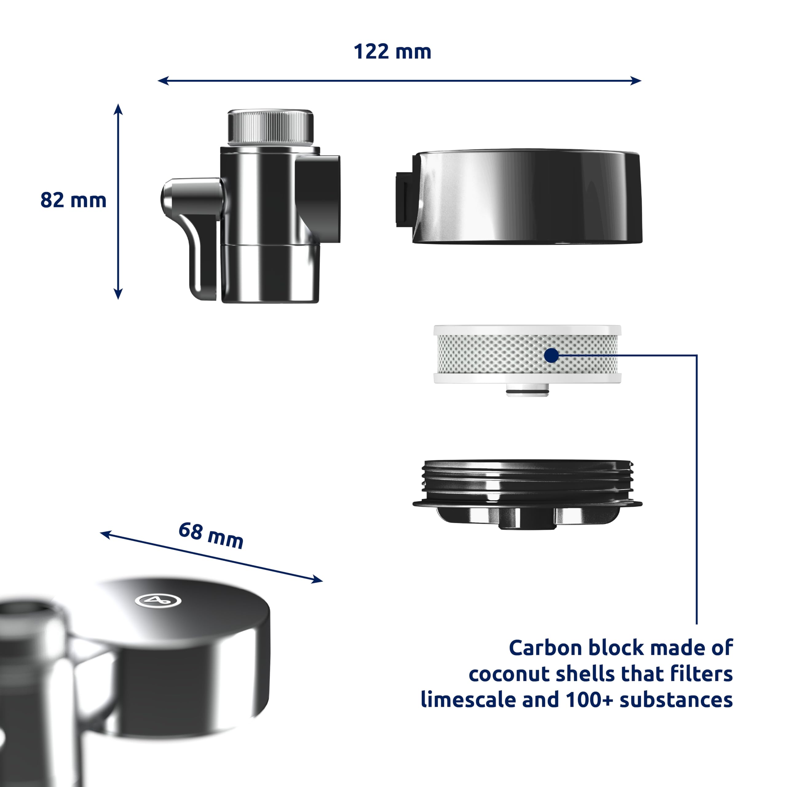 Tappwater EcoPro Compact - Il più piccolo filtro per acqua di rubinetto con nanotecnologia a 5 stadi, rimuove oltre 100 sostanze, design in cromo - Ideale per casa, ufficio e viaggi