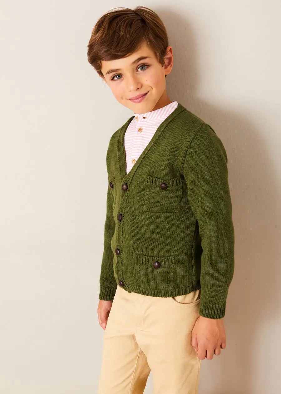 Green Safari Button Detail Cardigan for Kids (4-10 Years) - Perfect for Outdoor Adventures and Casual Wear