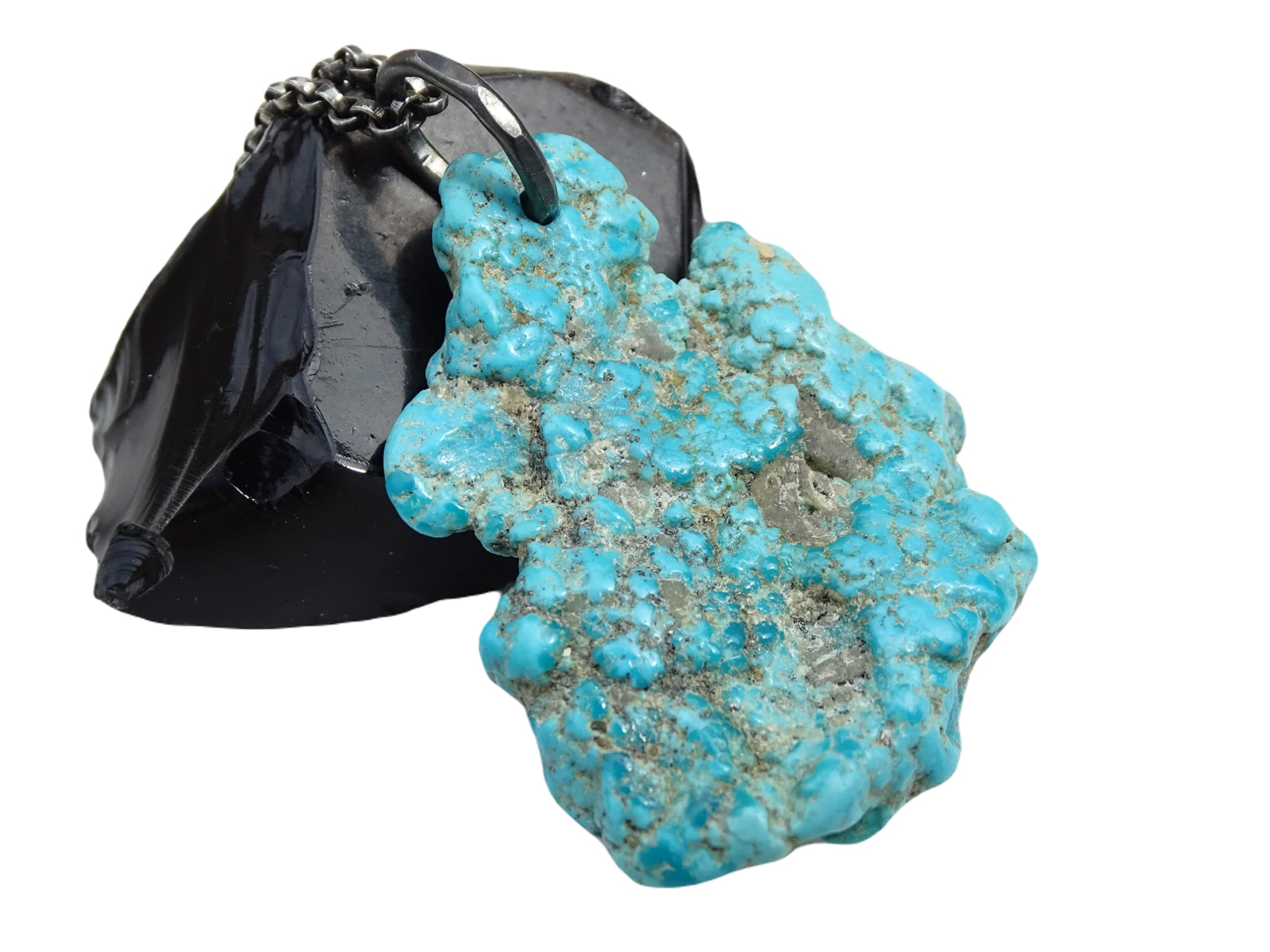 Natural Big Turquoise Pendant Necklace for Men - Raw Sleeping Beauty Turquoise Nugget in Sterling Silver - Perfect for Casual Wear, Gifts & Boho Style