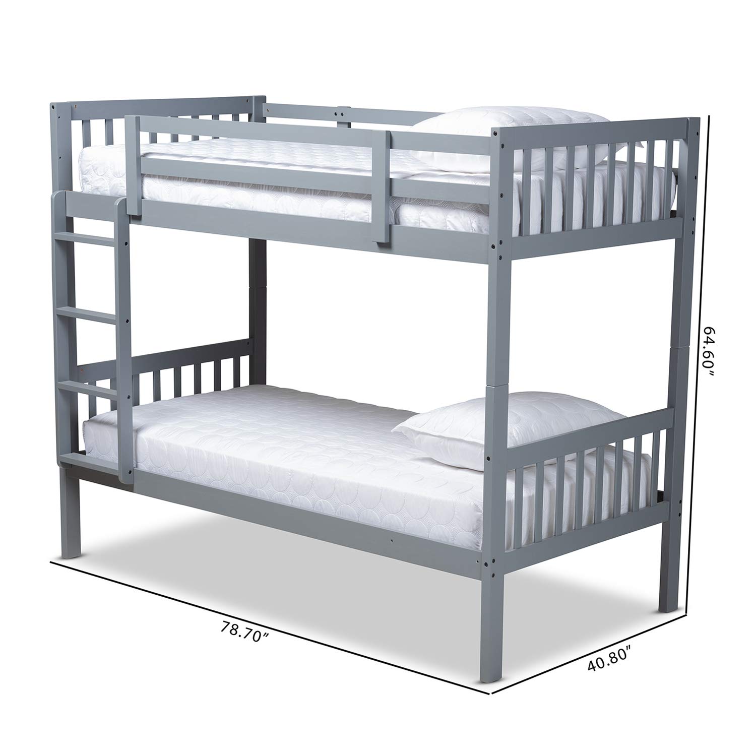 Baxton Studio Jude Modern Grey Wood Twin Bunk Bed - Space-Saving Kids Bedroom Furniture for Small Rooms & Shared Spaces