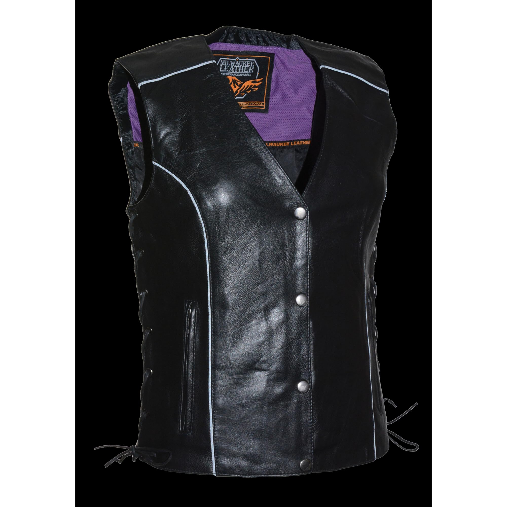 Milwaukee Leather MLL4505 Black Women's Studded Leather Vest with Wing Detailing – Perfect for Biker Outfits, Rock Concerts & Edgy Fashion