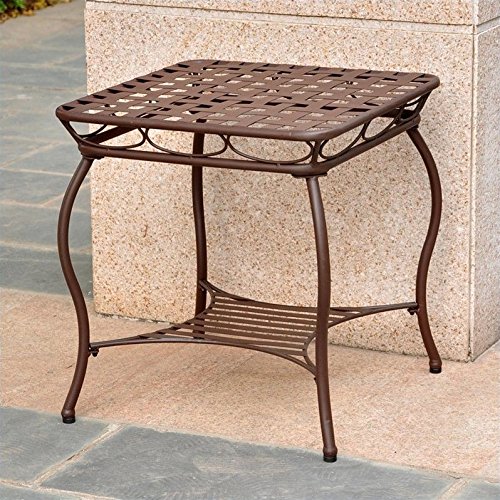 Pemberly Row Matte Brown Iron Patio End Table - Outdoor Side Table for Garden, Deck, Poolside & Patio Furniture Set