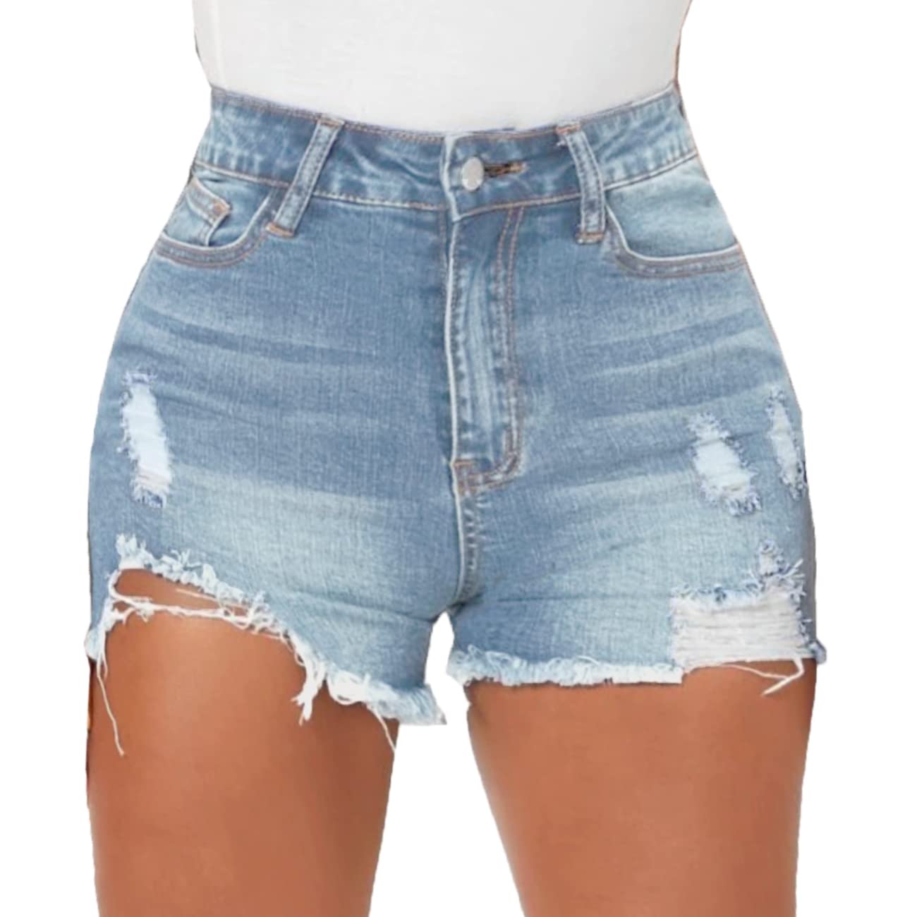 Yyibsones Women's Ripped Stretchy Denim Shorts - High Waist Distressed Jeans Shorts with Raw Hem & Frayed Details | Perfect for Summer, Casual Outfits & Streetwear Fashion