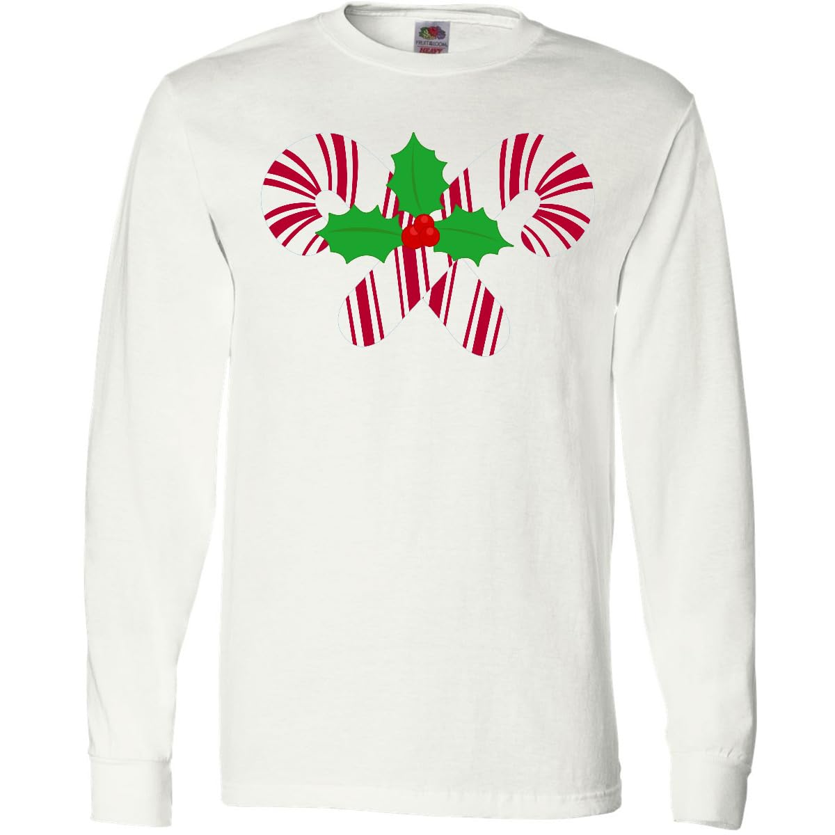 Inktastic Candy Canes and Holly Christmas Adult Long Sleeve T-Shirt - Festive Holiday Tee for Women & Men - Perfect for Christmas Parties, Family Gatherings & Winter Outfits