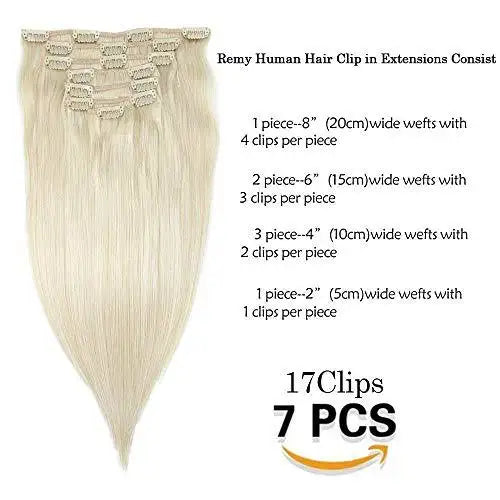 Premium 9A Brazilian Clip-In Human Hair Extensions - 7pcs Double Weft for Instant Volume & Length | Perfect for Weddings, Parties & Everyday Styling