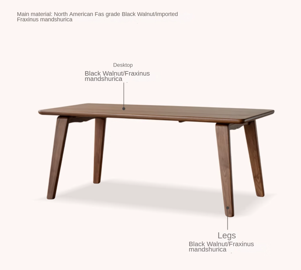 Premium Black Walnut and Ash Wood Large Dining Table - 8 Seater Long Farmhouse Table for Dining Room, Kitchen, and Entertaining