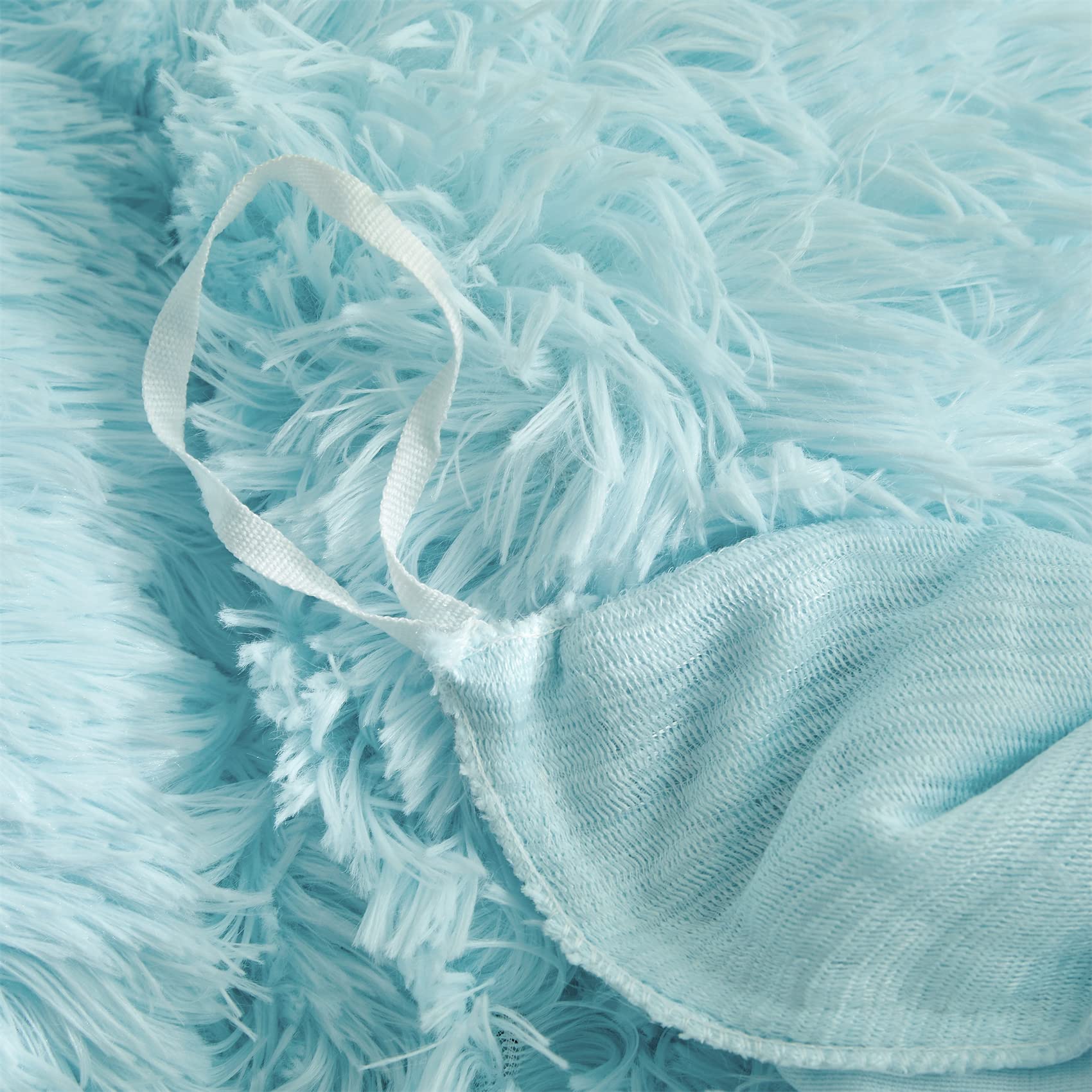 Light Blue Faux Fur Shaggy Comforter Cover Set - Ultra Soft Queen Size 3-Piece Bedding Set with Pillowcases & Zipper Closure | Cozy Winter Bedroom Decor for Master Bedroom & Guest Room
