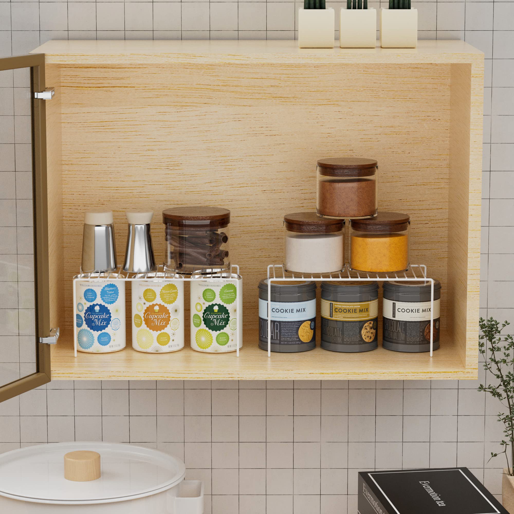 iPEGTOP Set of 4 White Metal Kitchen Organizer Shelves - 10.6 x 5.1 Inch Freezer Fridge Storage Rack for Cabinet, Pantry & Countertop Organization - Perfect for Spices, Utensils & Small Appliances