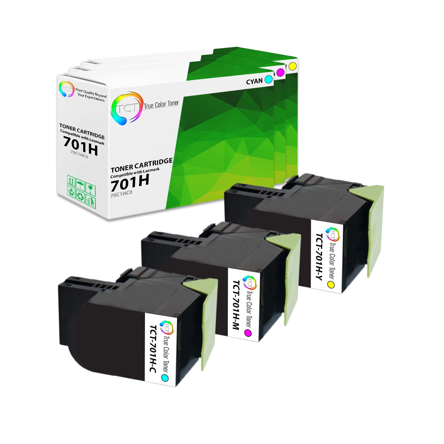 Premium TCT Compatible Toner Cartridge Replacement for Lexmark 701H 70C1HC0 70C1HM0 70C1HY0 - Works with Lexmark CS310dn CS310n CS410dn CS410dTN CS410n CS510de Printers (Cyan, Magenta, Yellow) - 3 Pack - Ideal for Office Printing & High Volume Document Production