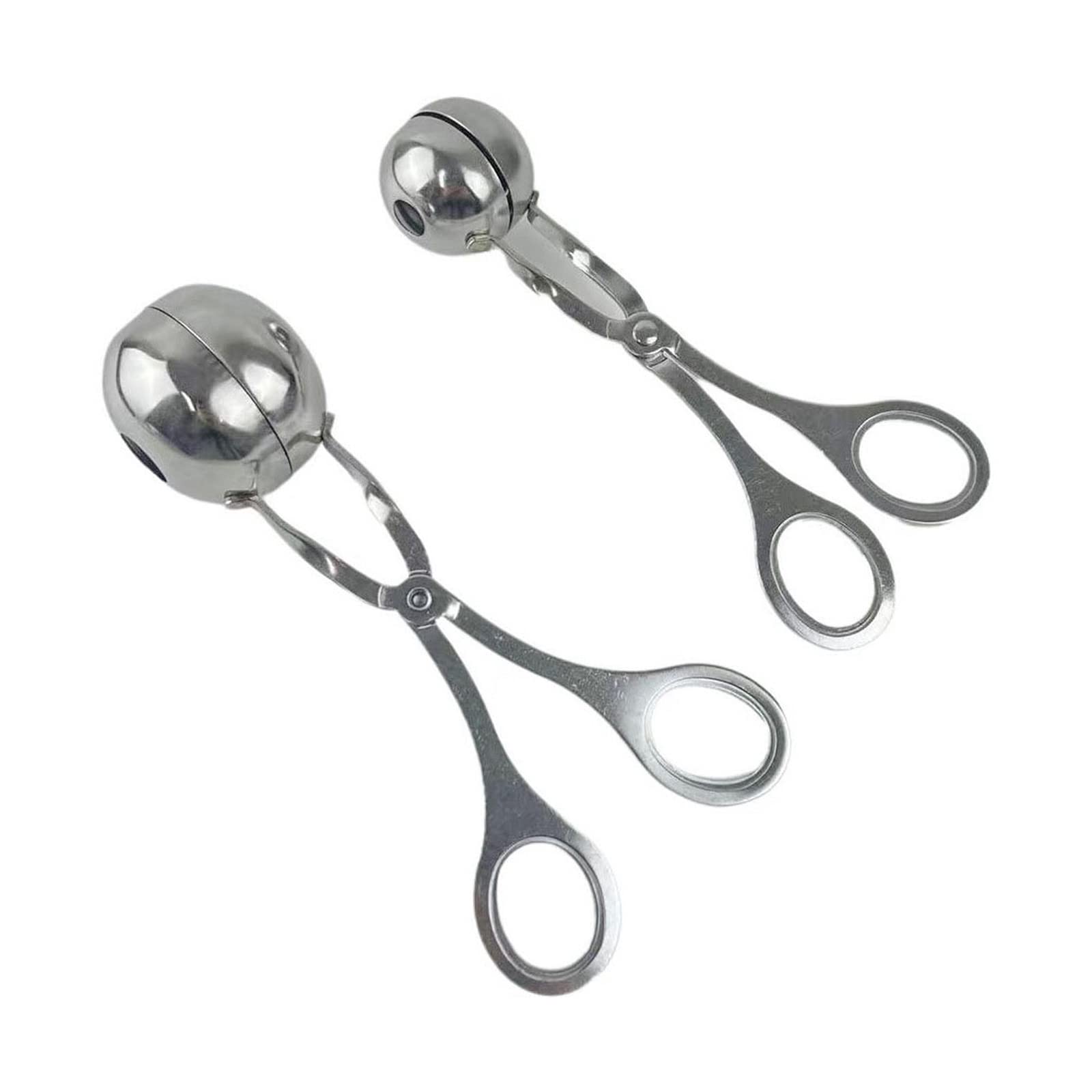 Khakho 2-Piece Stainless Steel Meatball Scoop Set - Non-Stick Meatball Maker with Ergonomic Handles, Perfect for Cake Pops, Cookie Dough & Ice Cream Balls - Ideal for Home Kitchen & Baking (Silver)