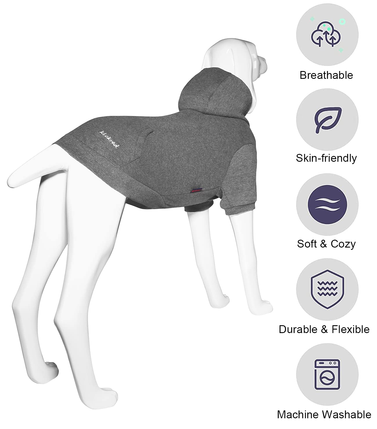 2 Pack Soft Cotton Dog Hoodie Sweater - Cozy Pet Clothes with Pocket & Leash Hole for Small Medium Large Dogs - Dark Grey & Purple Sleeved (Large) - Perfect for Winter Walks & Indoor Comfort