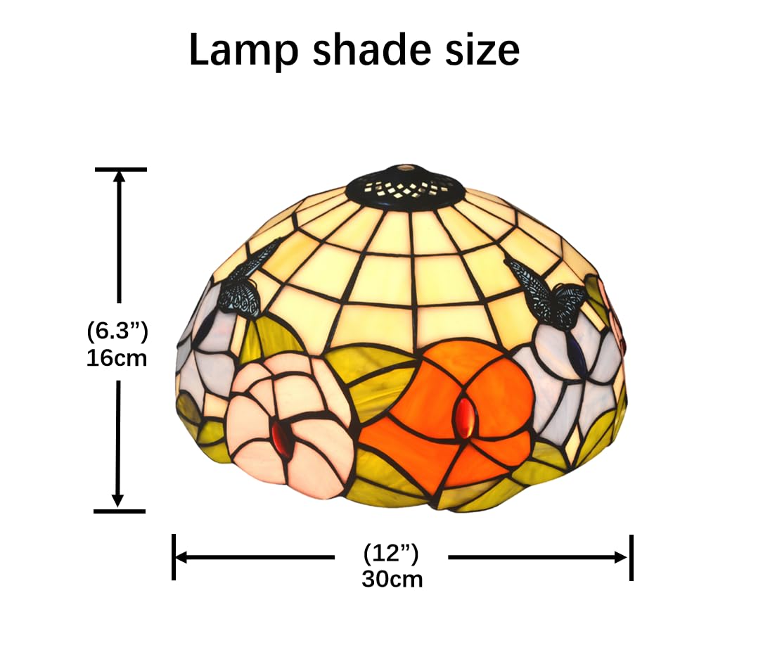 NOSHY Premium Tiffany Stained Glass Lamp Shade - Handcrafted Flower & Butterfly Design, 12-inch Diameter - Perfect for Table Lamps & Pendant Lights (Pack of 1) | Elegant Home Decor, Living Room Lighting, Bedside Accent Lamp
