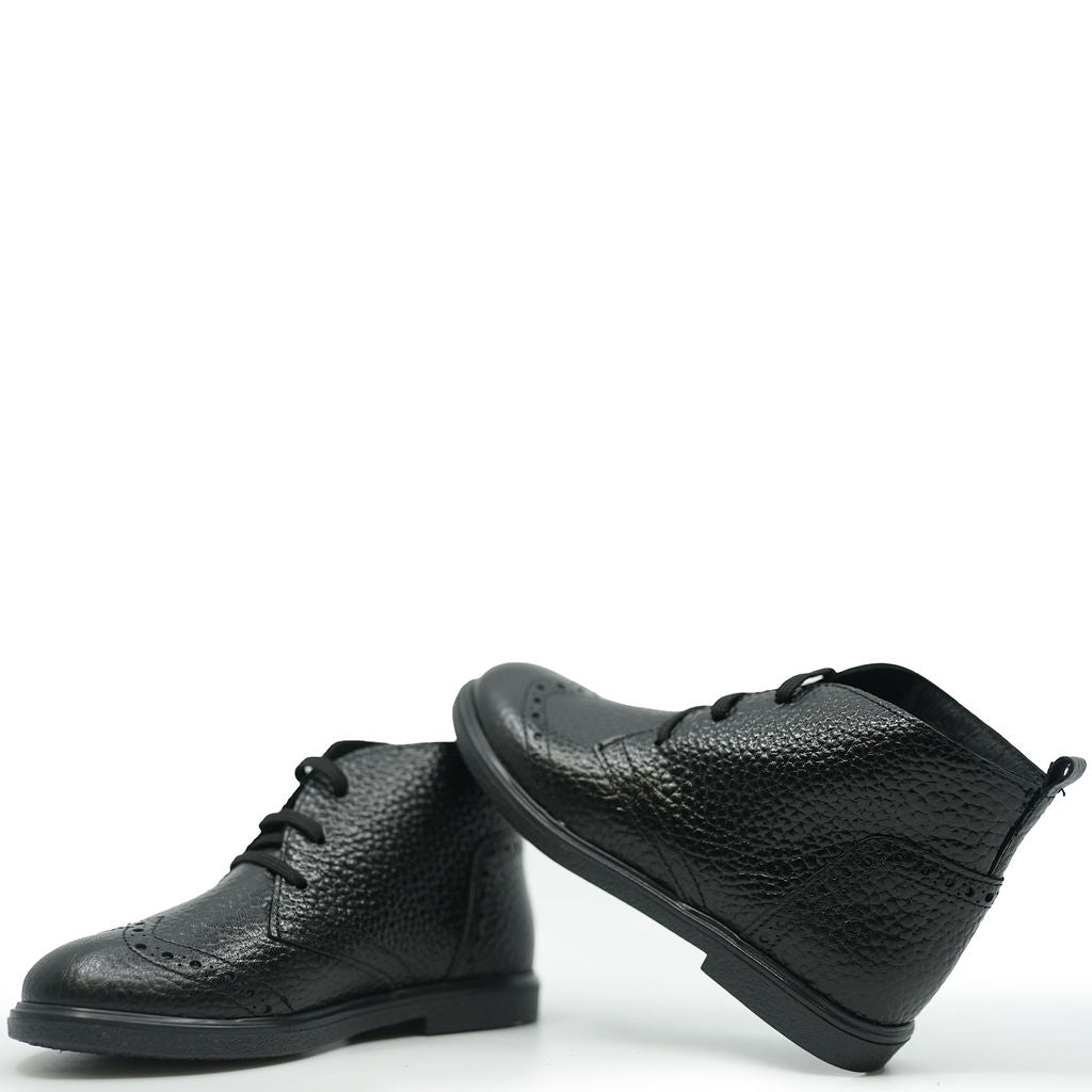 Blublonc Black Pebbled Wingtip Dress Boots for Men - Stylish Formal & Business Shoes - Perfect for Office, Weddings & Special Occasions