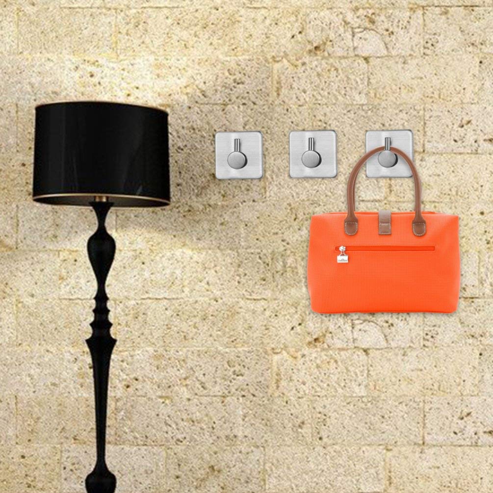 Stainless Steel No Drill Self-Adhesive Hooks - Heavy Duty Wall Hangers for Kitchen, Bathroom, Hallway - Perfect for Coats, Towels, Hats & Robes (4 Pack) - Ideal for Home Organization & Space Saving Storage Solutions