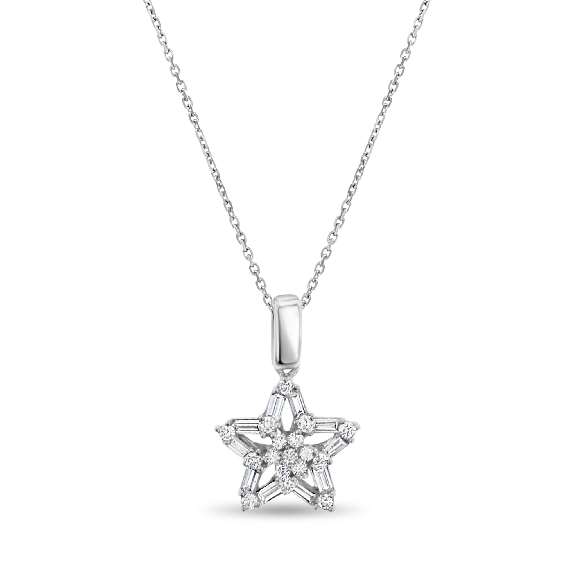0.66cttw Tapered Baguette Star Pendant in 18K White Gold - Elegant Dainty Necklace for Women, Perfect for Anniversary Gifts & Special Occasions