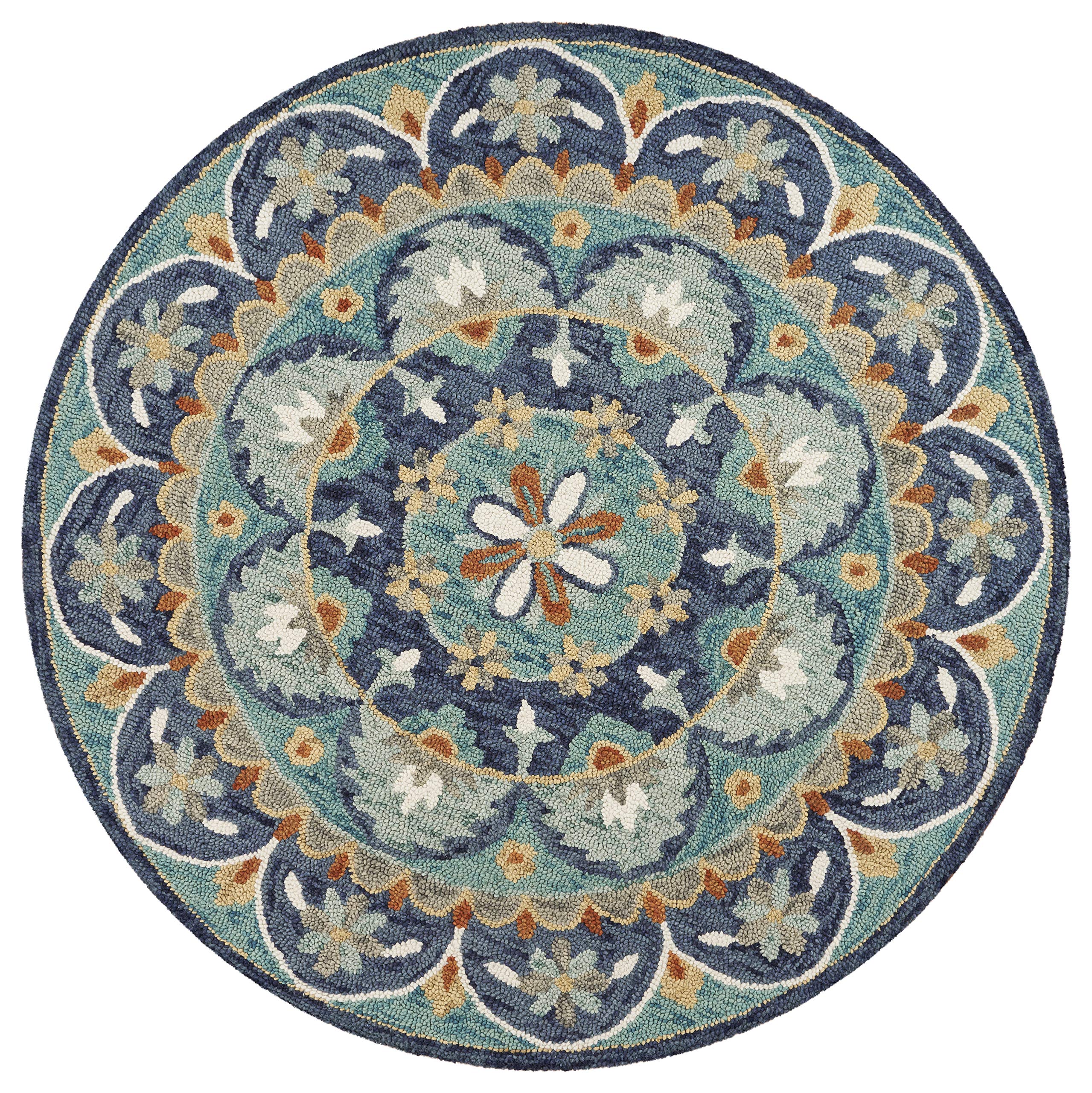 LR Home 6ft Round Indoor Wool Area Rug - Hand Woven Modern Farmhouse Boho Style in Teal/Blue | Perfect for Living Room, Bedroom, Playroom, Entryway & Office Decor | Soft & Durable Home Accent Rug for Cozy Spaces