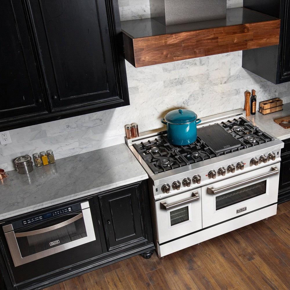 ZLINE 48-Inch 6.0 cu.ft Stainless Steel Dual Fuel Range - 7 Burner Gas Cooktop & 2 Electric Ovens with White Matte Doors (RA WM 48) - Perfect for Modern Kitchens, Home Chefs & Professional Cooking