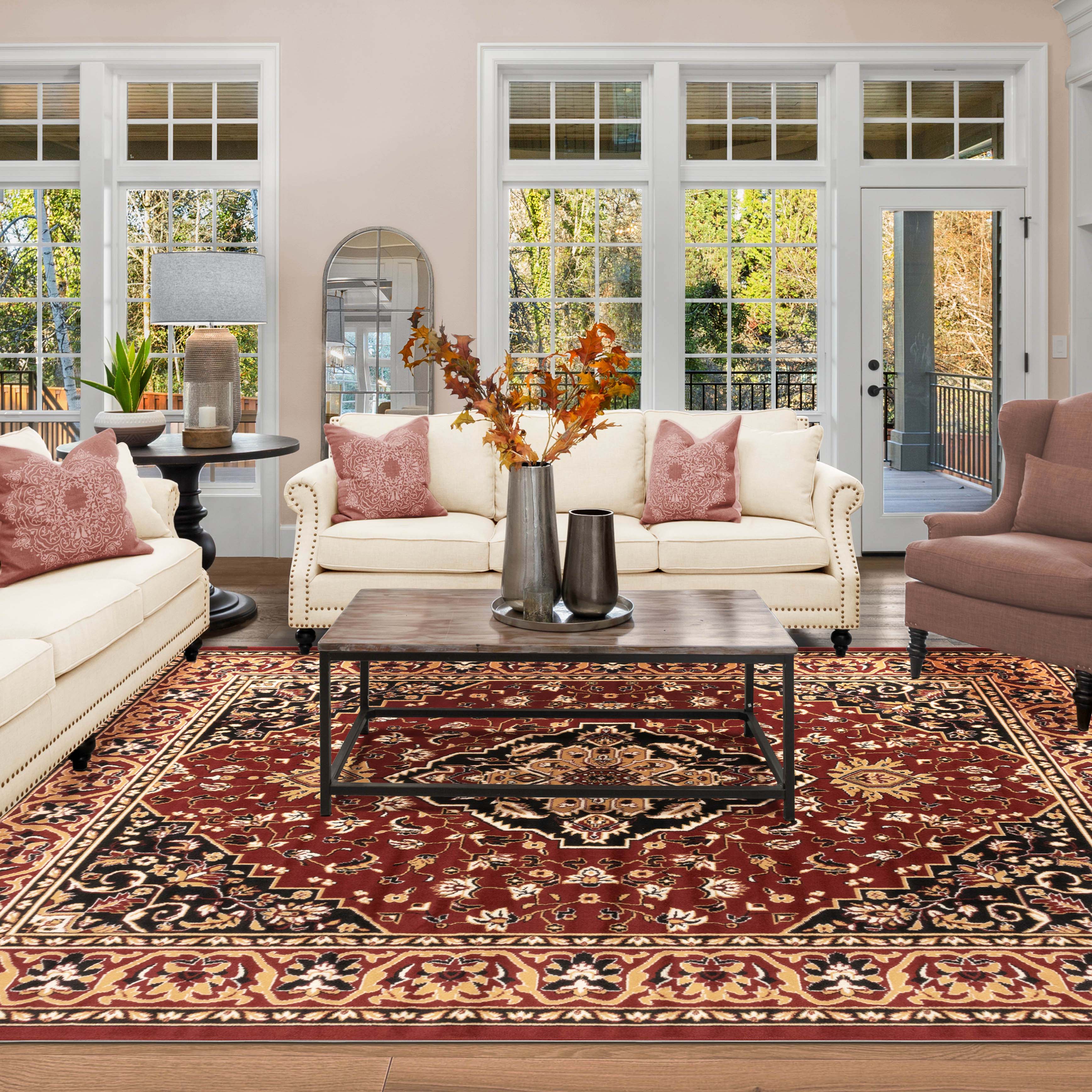 Glendale Traditional Floral Medallion Indoor Area Rug - Non-Slip Living Room Carpet, Bedroom Runner, Hallway Decor | Soft & Durable Home Floor Mat for Cozy Interior Design