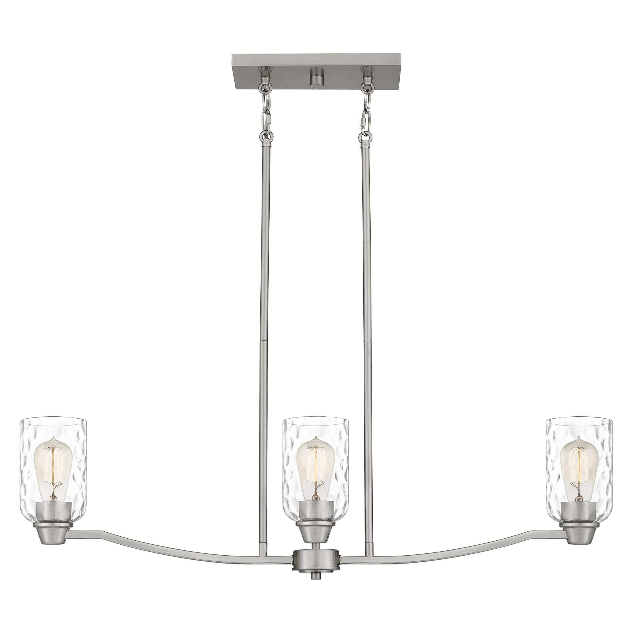 Quoizel Acacia 3-Light Brushed Nickel Linear Chandelier - Modern Dining Room Lighting Fixture for Kitchen Island, Bedroom or Entryway