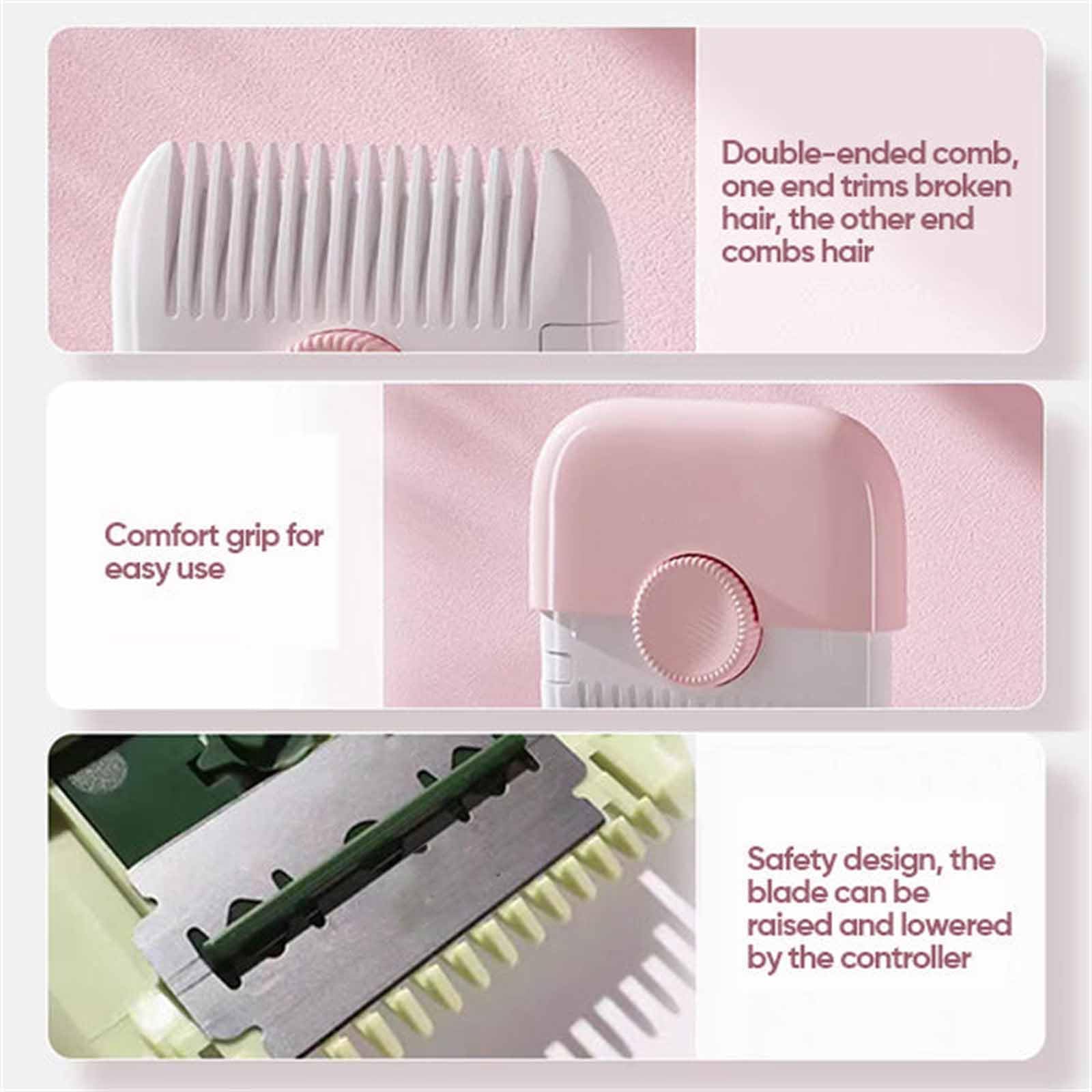 Behound 2-in-1 Hair Trimmer & Clipper Comb - Multifunctional Hair Cutting Kit for Women & Men, Portable Manual Hairdressing Tool (Pink) - Perfect for Home Use, Travel & DIY Haircuts