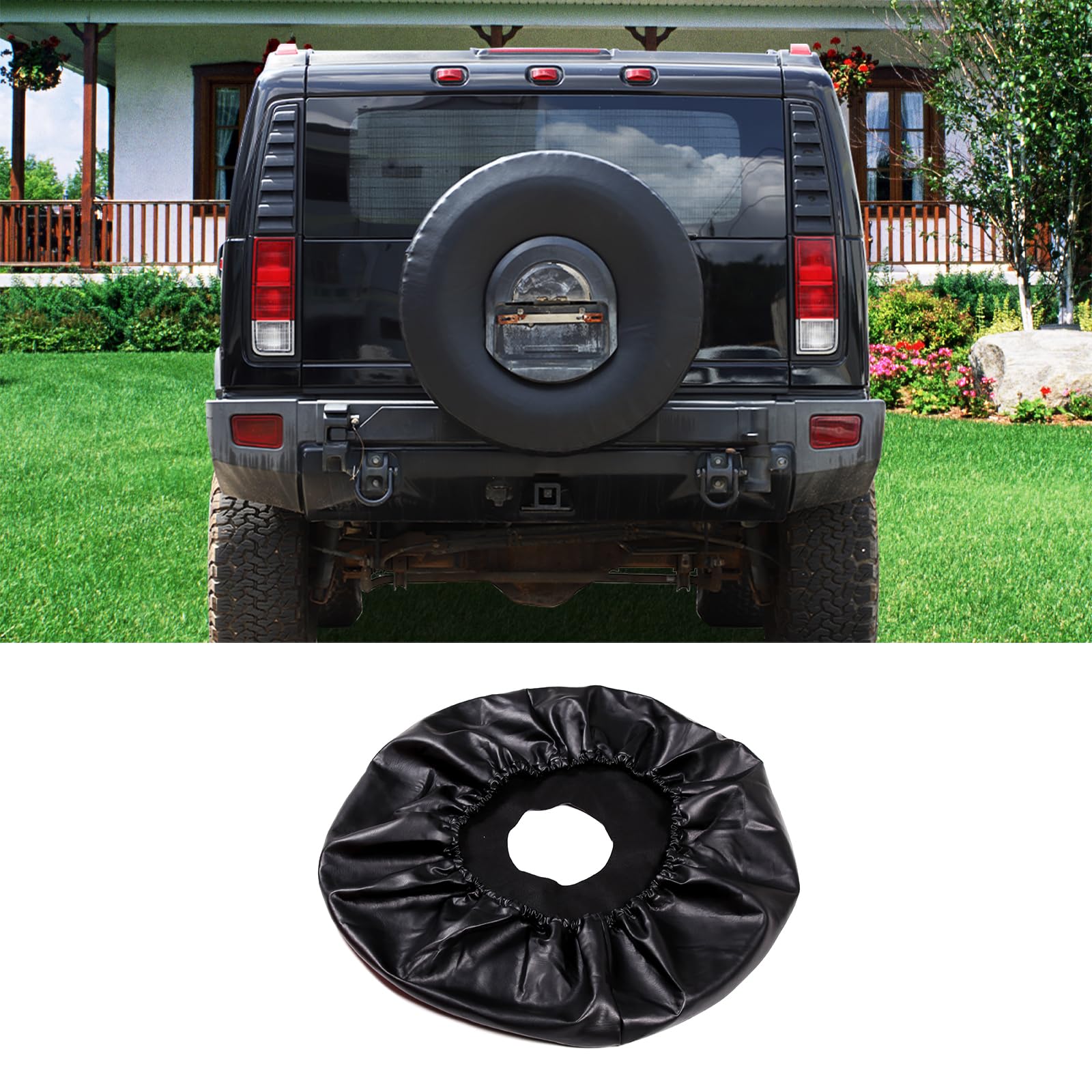 **Premium Leather Spare Tire Cover for 2003-2009 Hummer H2 - Waterproof, Durable & Stylish Wheel Protector with Hole (Fits Trunk Accessories) - Perfect for Off-Road Adventures & Car Shows**