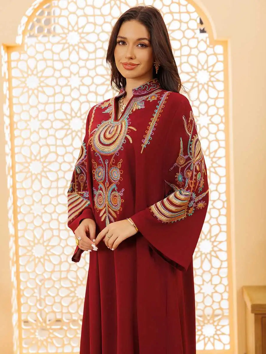 Elegant Rope Embroidery Eid Jalabiya Kaftan Dress for Women - Perfect for Eid Celebrations, Weddings & Special Occasions