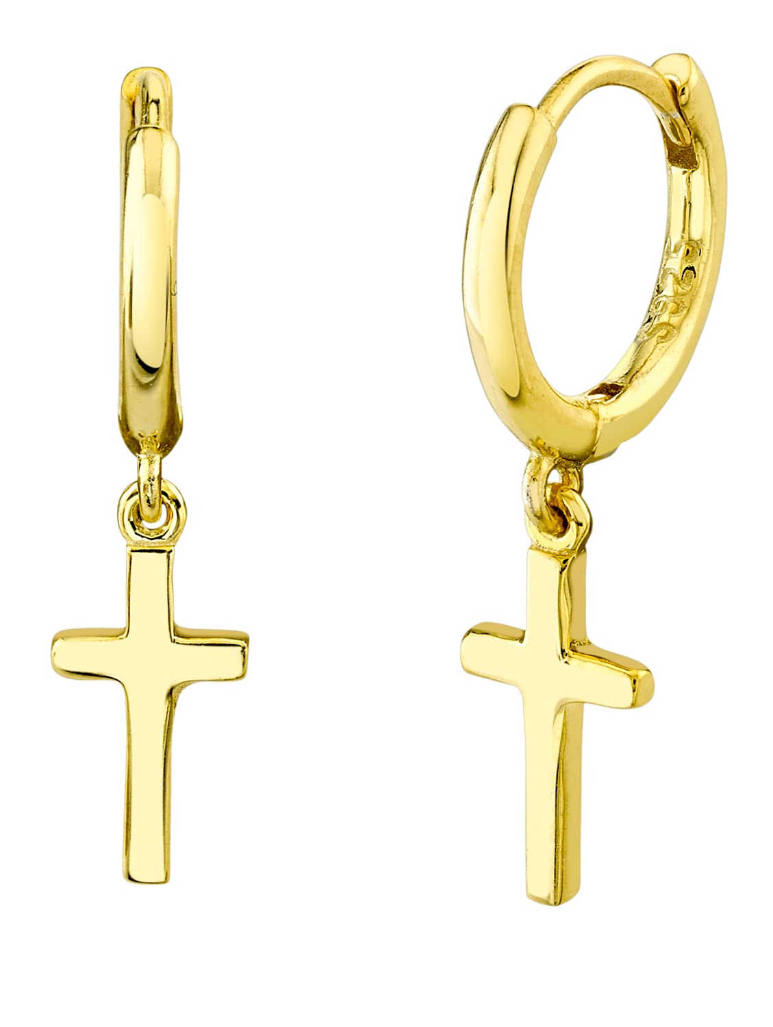 925 Sterling Silver Cross Dangle Hoop Huggie Earrings - Gold Tone Religious Jewelry for Women | Perfect for Church, Weddings & Everyday Wear