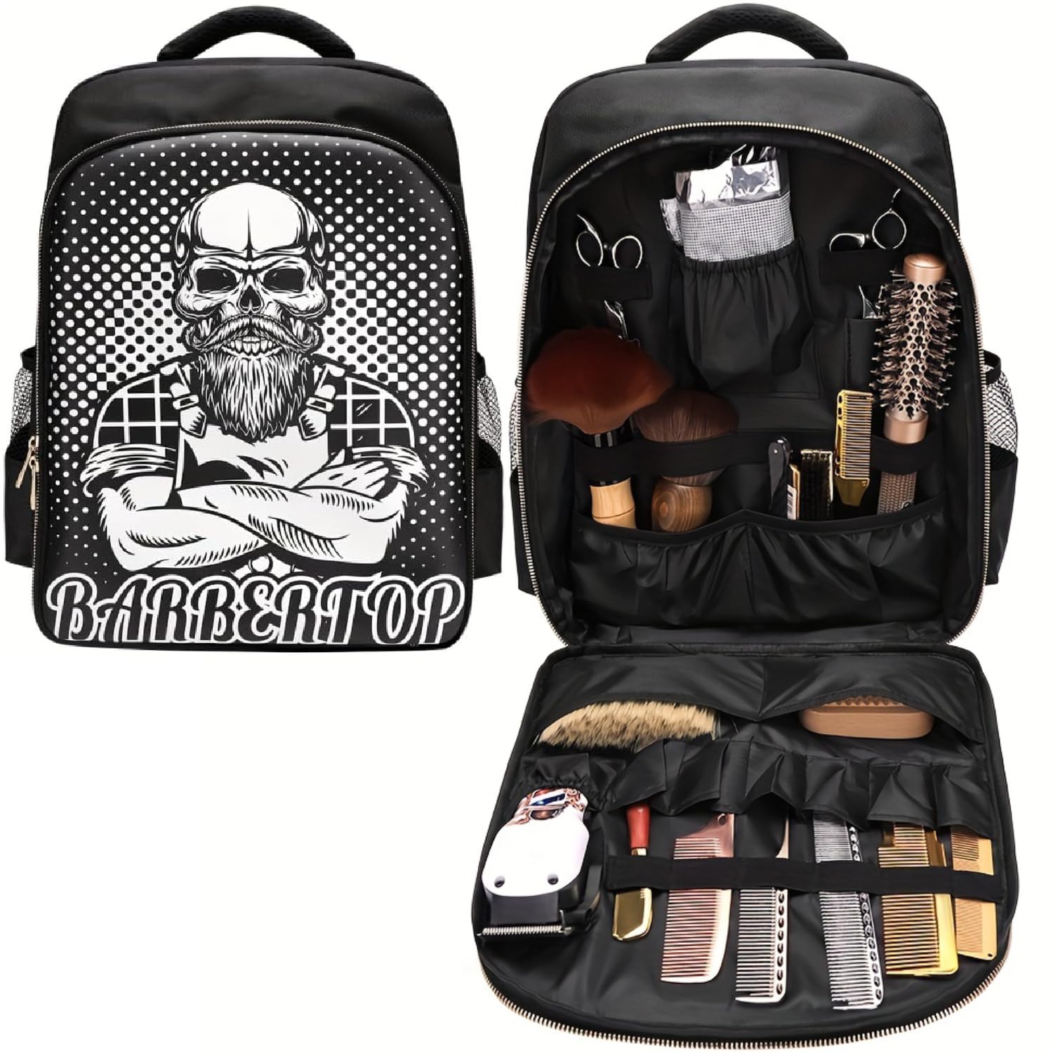 Professional Barber Travel Backpack - Large Portable Hairstylist Organizer for Clippers, Scissors & Supplies | Durable Black & White Design | Perfect for Salon Visits, Mobile Haircuts & Barber School