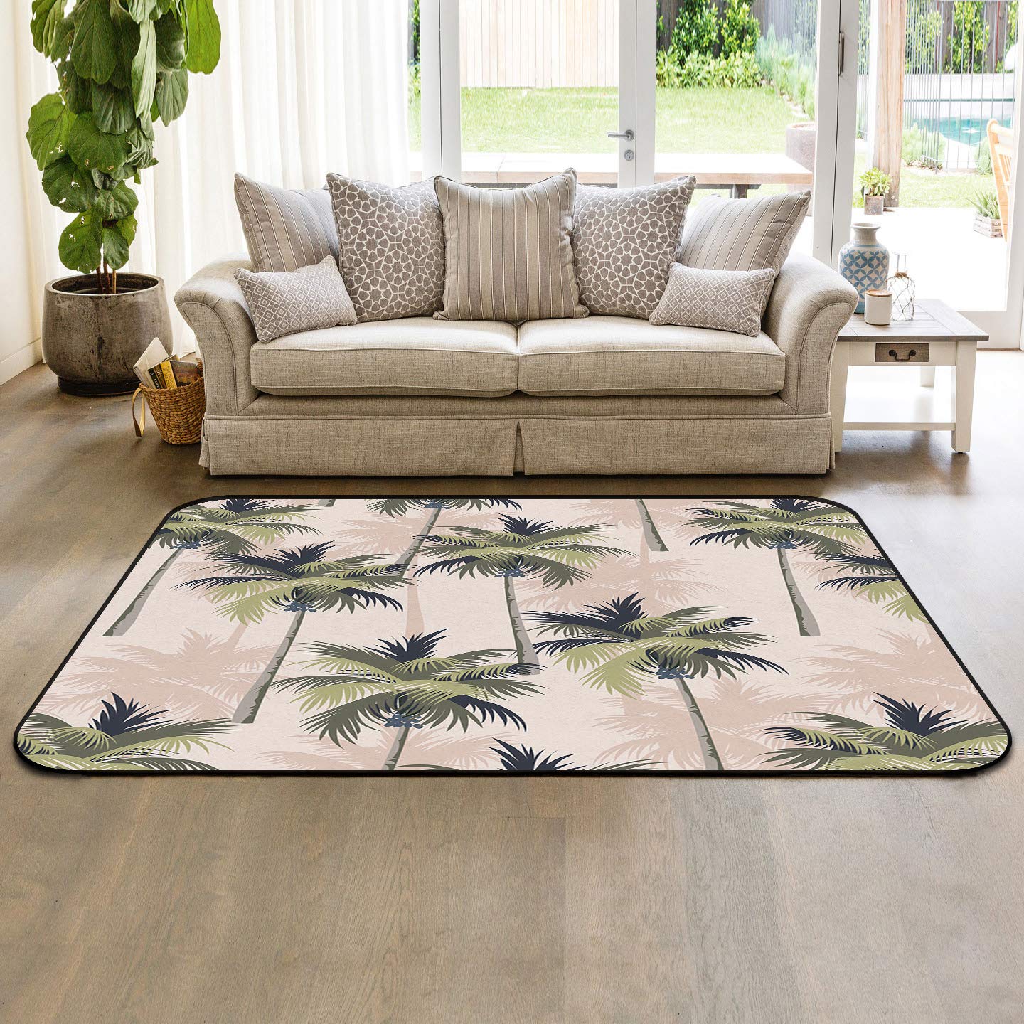 2' x 3' Modern Tropical Coconut Tree Area Rug - Soft Nursery Carpet for Kids Room, Summer Beach Themed Indoor/Outdoor Floor Mat - Perfect for Living Room, Bedroom, Playroom & Patio Decor