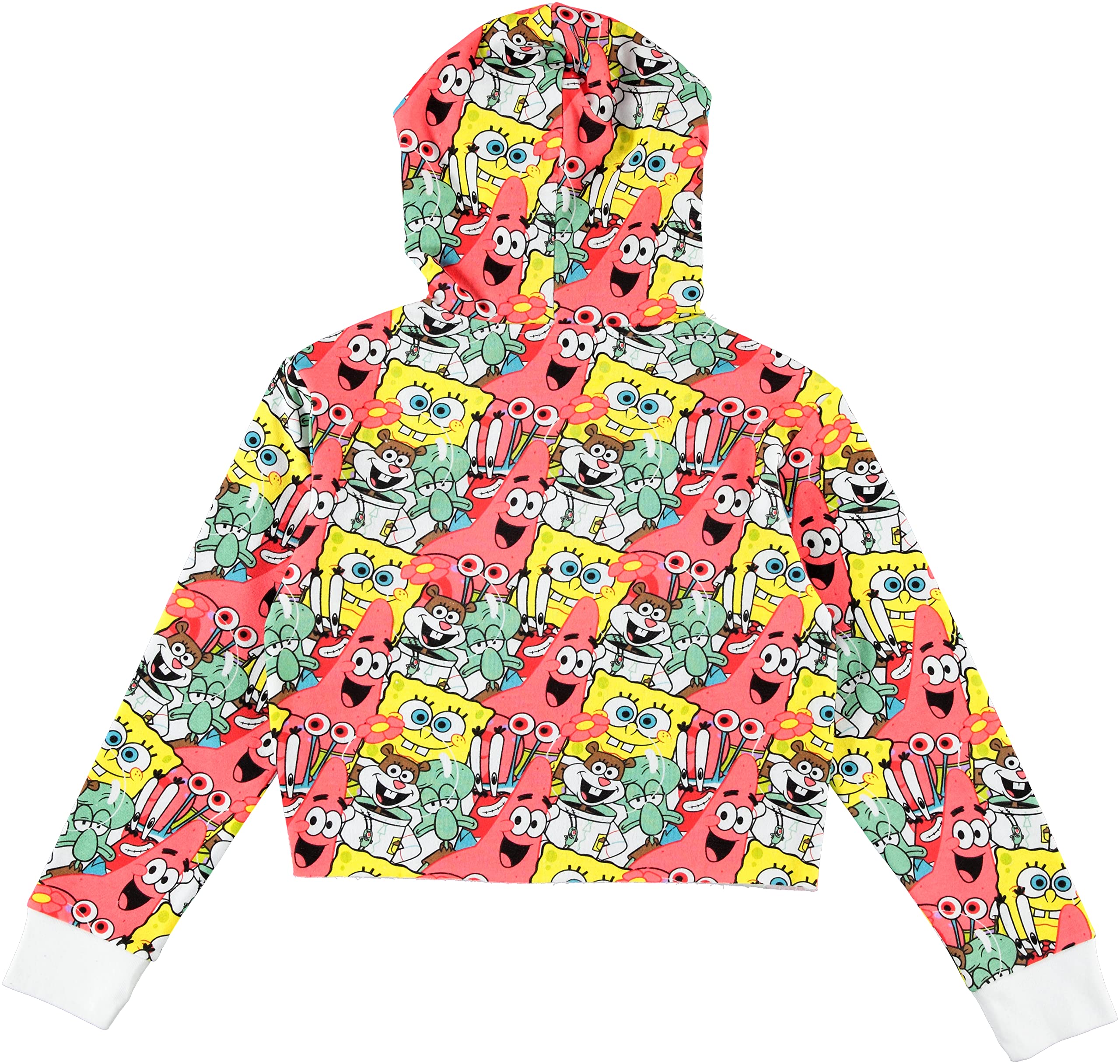 SpongeBob SquarePants Girls' Hoodie - Cute Cartoon All Over Print Sweatshirt, Raw Edge Skimmer Design, Sizes 4-20 - Perfect for School, Playdates & Casual Outings