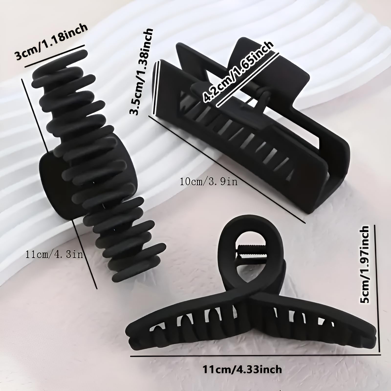 PACTIV Matte Black Hair Claw Clips - Korean Style Simple Hair Clips, Non-Slip Hair Accessories for Women (Pack of 3) | Perfect for Work, Gym, and Everyday Hairstyles