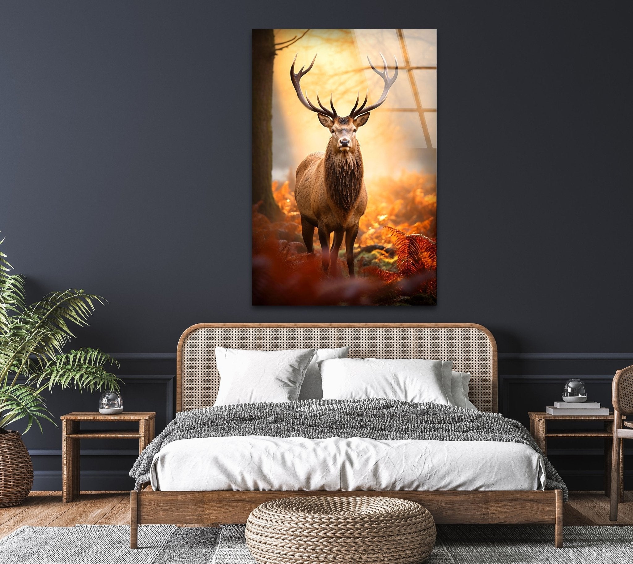 Autumn Deer Glass Wall Art - Elegant Handmade Deer Silhouette Window Decor for Fall & Thanksgiving - Perfect for Home, Office, and Seasonal Holiday Decoration