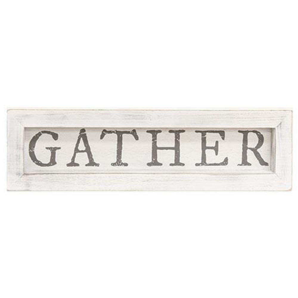 Gather White Framed Sign - Rustic Farmhouse Wall Decor for Living Room, Kitchen & Entryway - Perfect for Family Gatherings & Home Decor