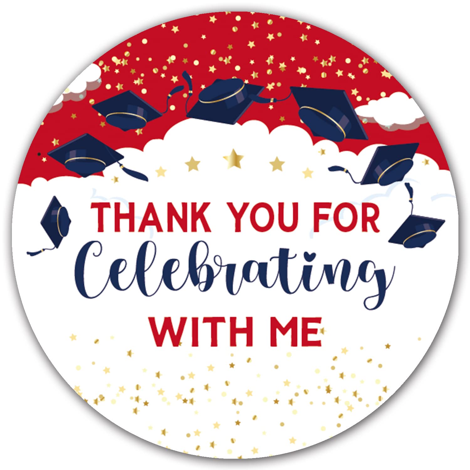 50 pcs Red Graduation Party Favor Labels - 2 Inch Round Thank You Stickers for Graduation, College, High School Senior Party Decorations - Perfect for DIY Decor, Gift Tags, and Party Favors