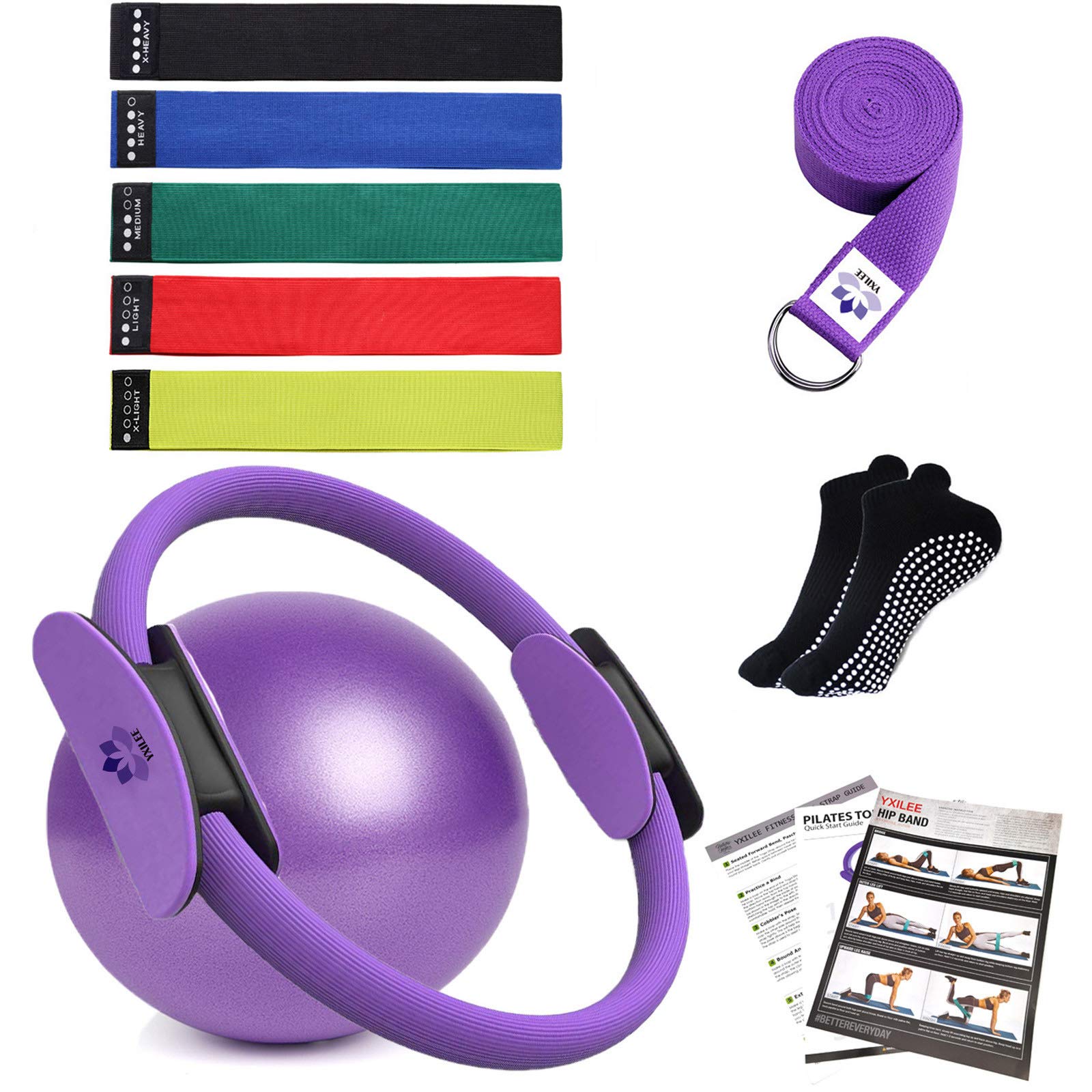 YXILEE Pilates Ring Circle Set - Home Workout Equipment for Women, Booty Bands & Stretching Equipment with Mini Exercise Ball for Legs, Arms, Thighs - Perfect for Yoga, Pilates & Home Fitness Training
